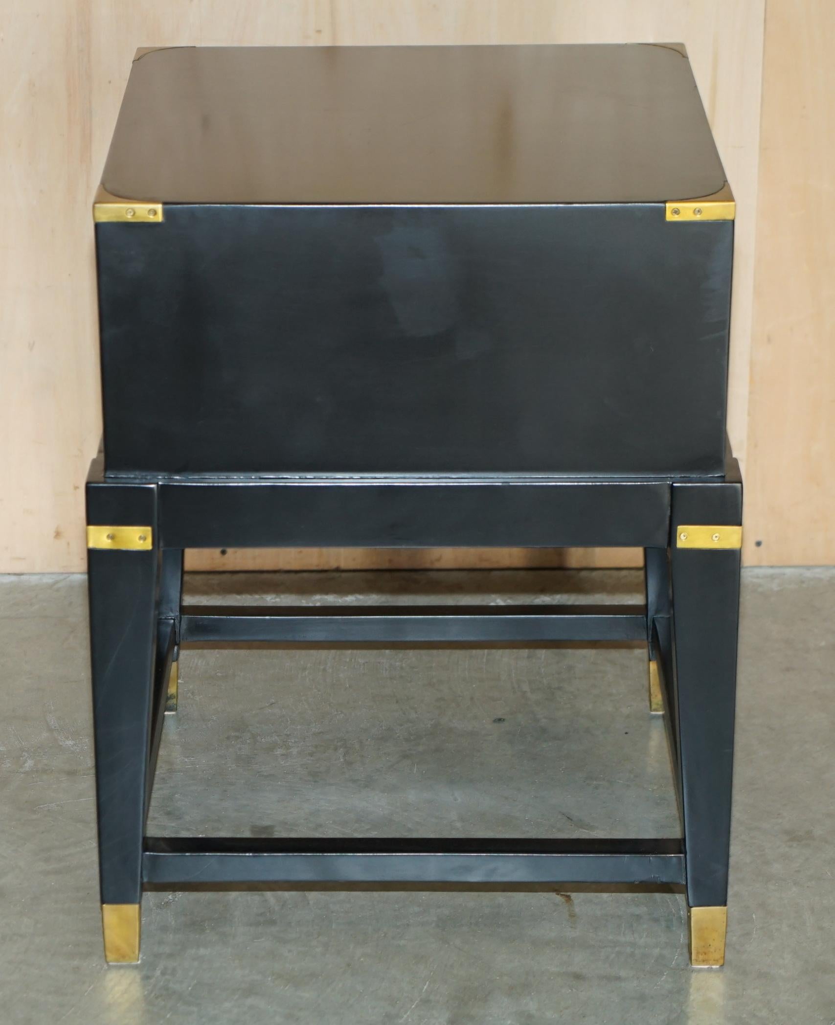 Brass 1 OF 2 EBONISED BLACK & BRASS MILITARY CAMPAIGN STYLE NIGHTSTAND SIDE END TABLEs For Sale