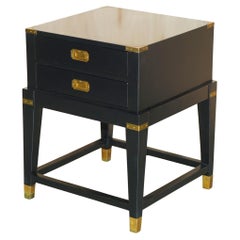 1 OF 2 EBONISED BLACK & BRASS MILITARY CAMPAIGN STYLE NIGHTSTAND SIDE END TABLEs