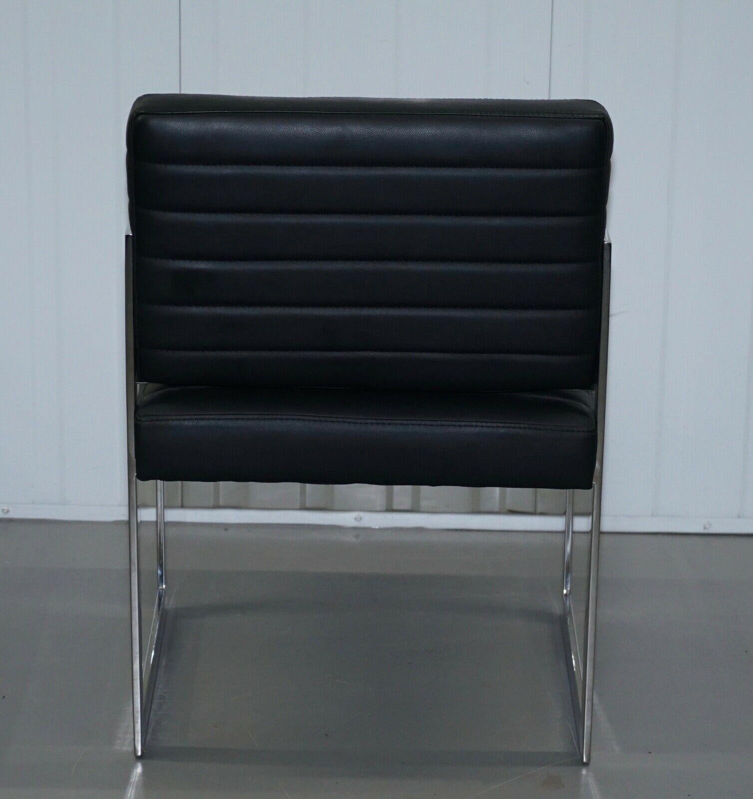 1 of 2 Eichholtz Black Leather & Chrome Office Desk Chairs 2