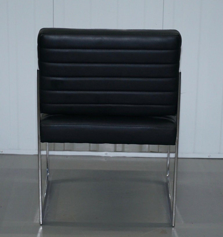 1 of 2 Eichholtz Black Leather and Chrome Office Desk Chairs For Sale
