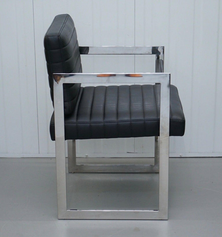 1 of 2 Eichholtz Black Leather and Chrome Office Desk Chairs For Sale