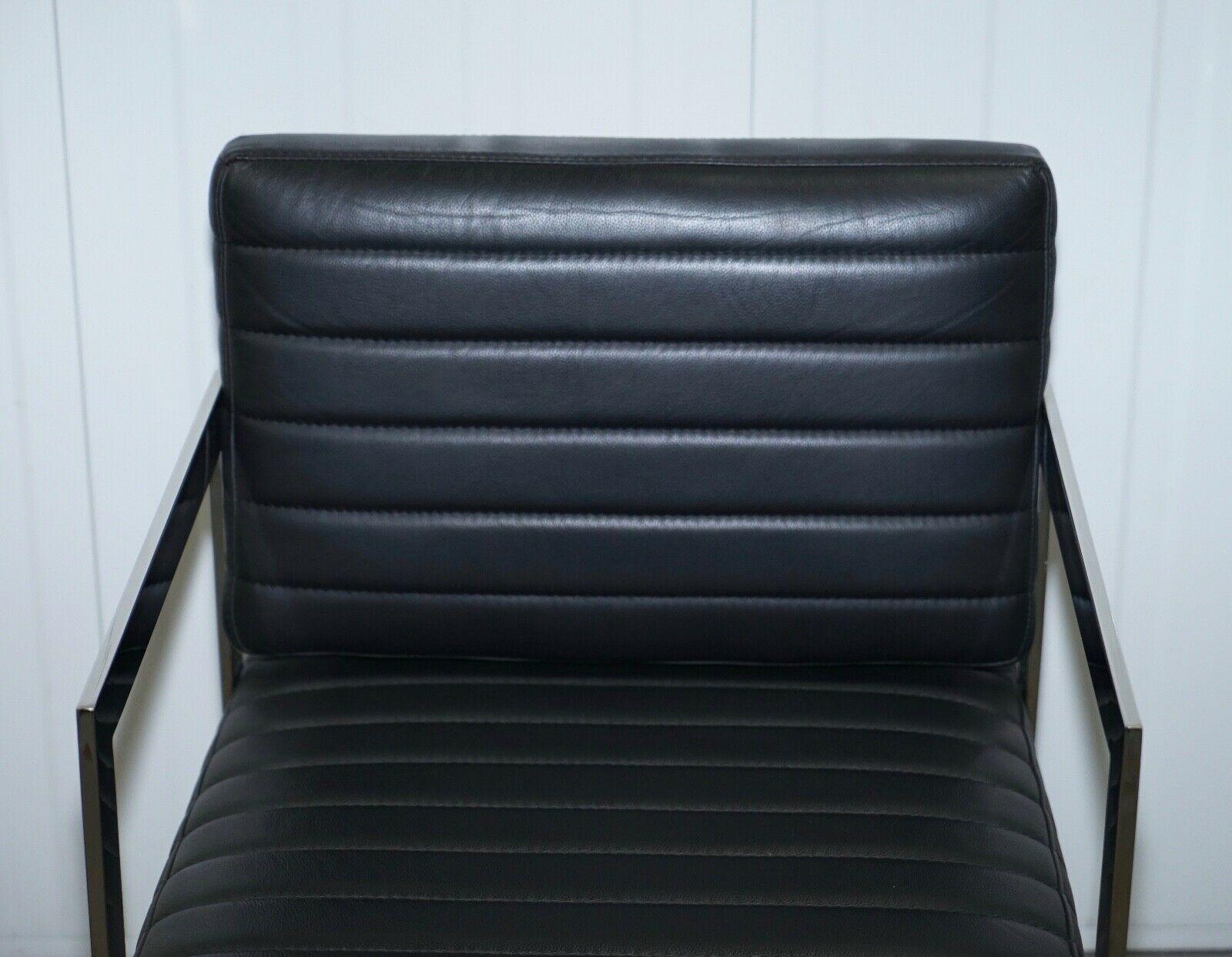 Art Deco 1 of 2 Eichholtz Black Leather & Chrome Office Desk Chairs