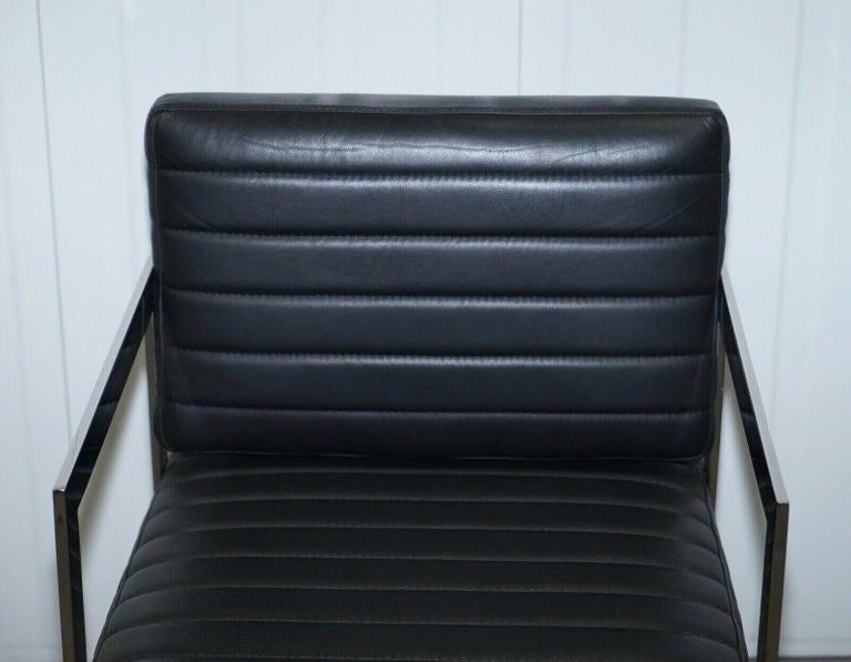 1 of 2 Eichholtz Black Leather and Chrome Office Desk Chairs For Sale