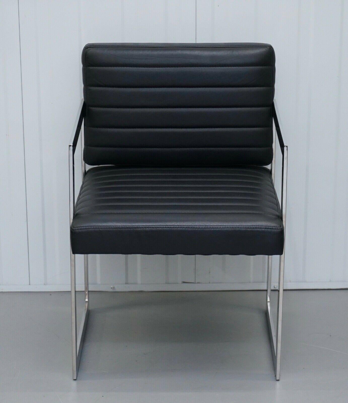 Hand-Crafted 1 of 2 Eichholtz Black Leather & Chrome Office Desk Chairs
