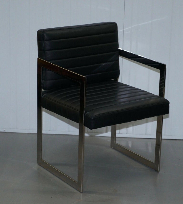1 of 2 Eichholtz Black Leather and Chrome Office Desk Chairs For Sale