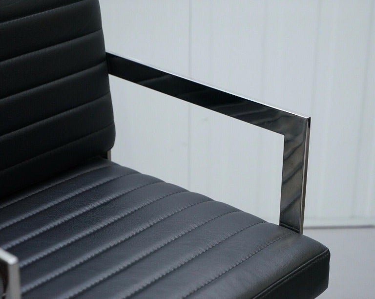 1 of 2 Eichholtz Black Leather and Chrome Office Desk Chairs For Sale