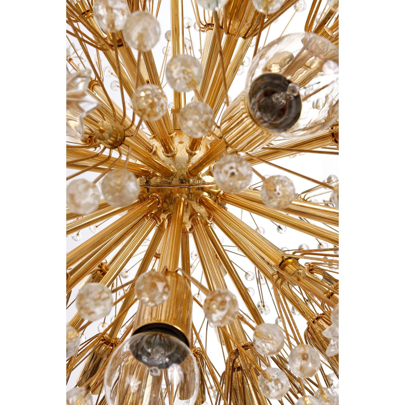 Cut Glass 1 of 2 Emil Stejnar Sputnik Chandeliers Pendant Lights, Gilt Brass Glass, 1970 For Sale