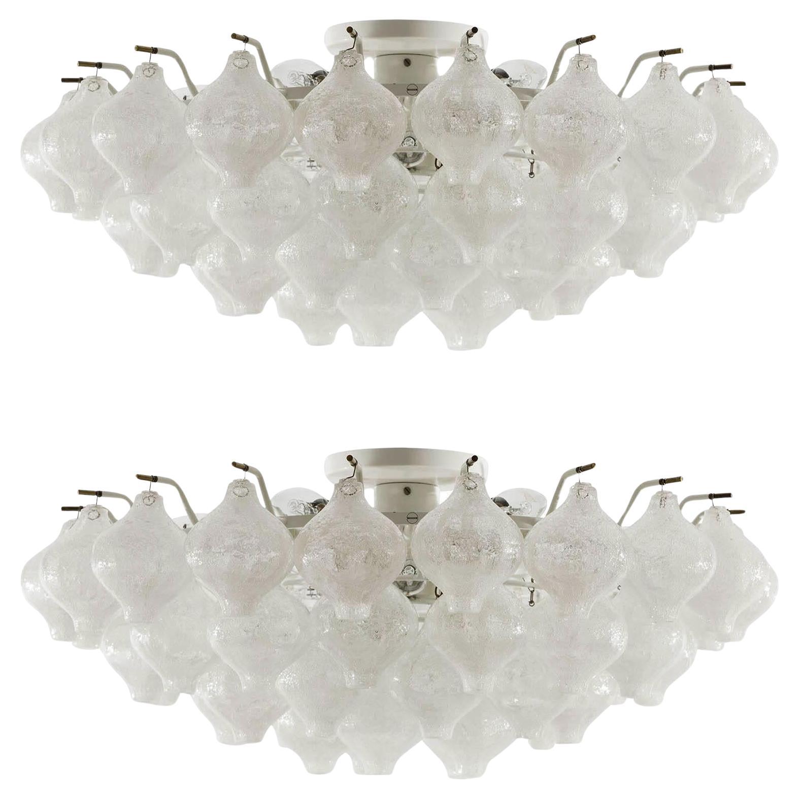 1 of 2 Extra Large Mid-Century 'Tulipan' Glass Flush Mount Lights by Kalmar 1970 For Sale