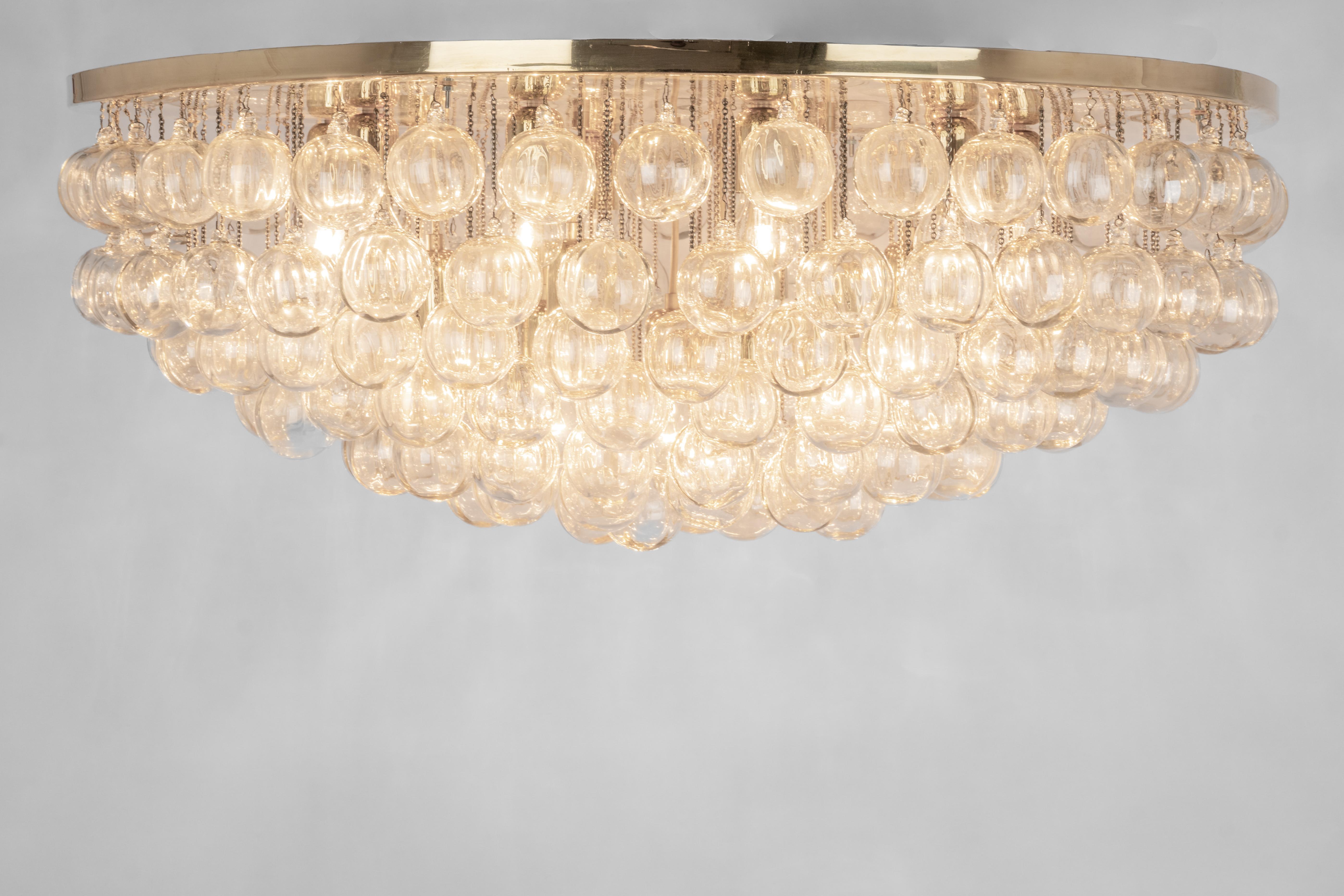 Brass 1 of 2 Extra Large Murano Glass Chandelier, Christoph Palme, Germany, 1970s For Sale