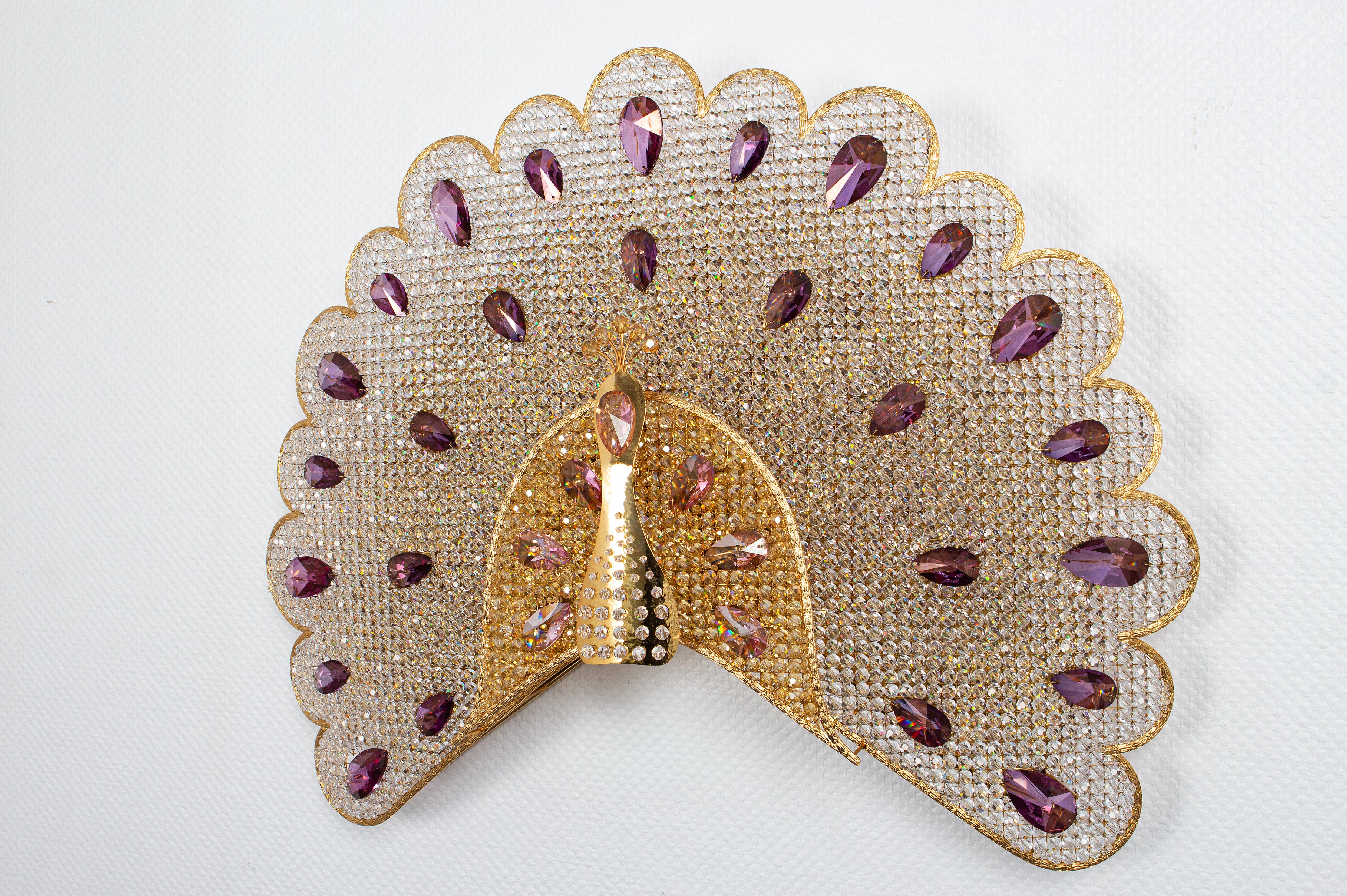 Mid-Century Modern 1 de 2 extraordinaire grande applique rare en cristal paon de Palwa, Allemagne, années 1960 en vente
