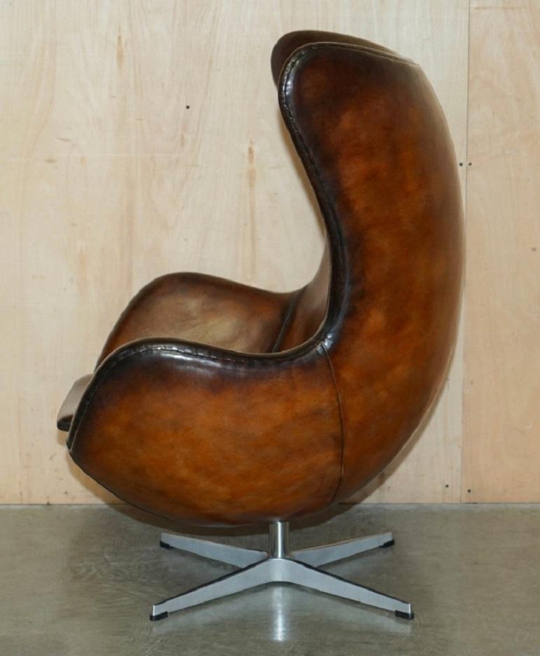 European 1 of 2 Fine Vintage Restored Fritz Hansen Style Egg Chair Whisky Brown Leather