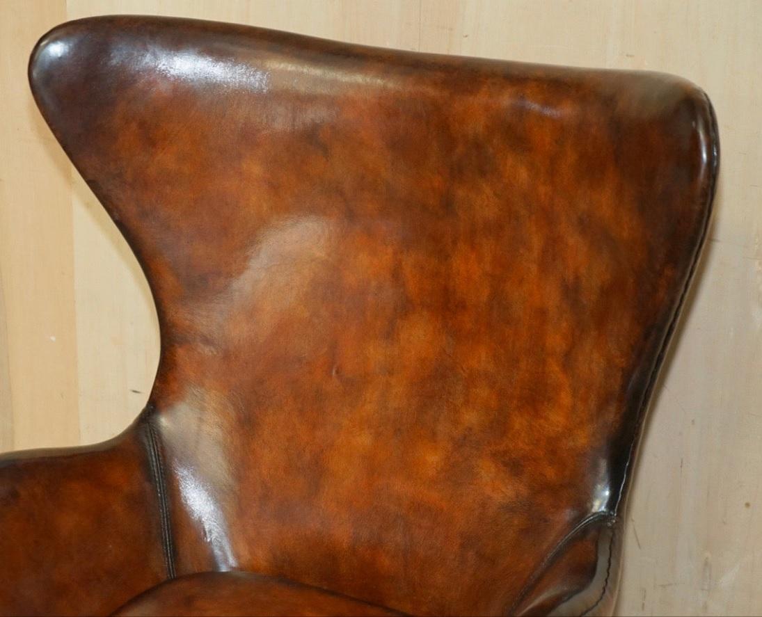 Hand-Crafted 1 of 2 Fine Vintage Restored Fritz Hansen Style Egg Chair Whisky Brown Leather