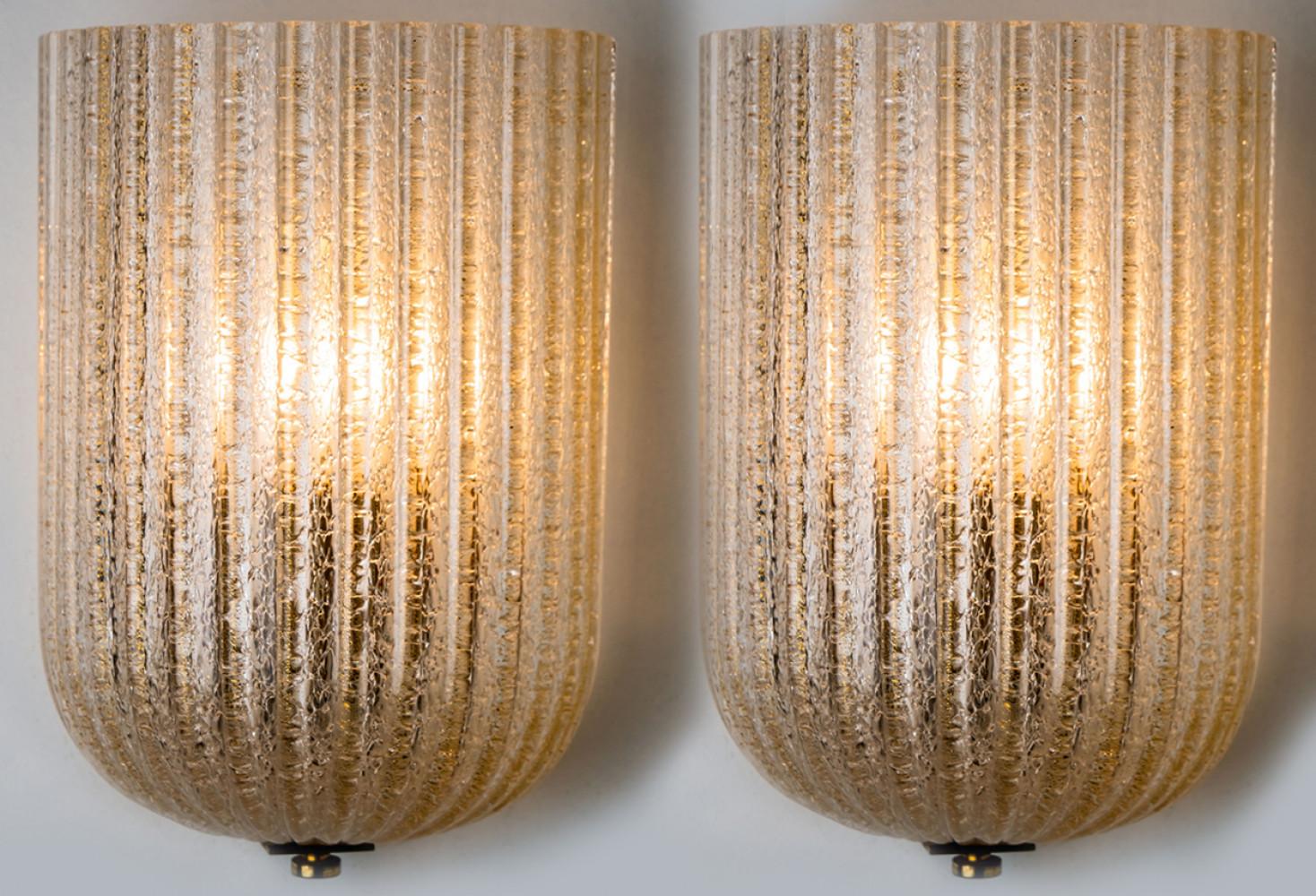 1 of 2 Fluted Murano Glass Wall Sconces Barovier, Italy, 1960s 7