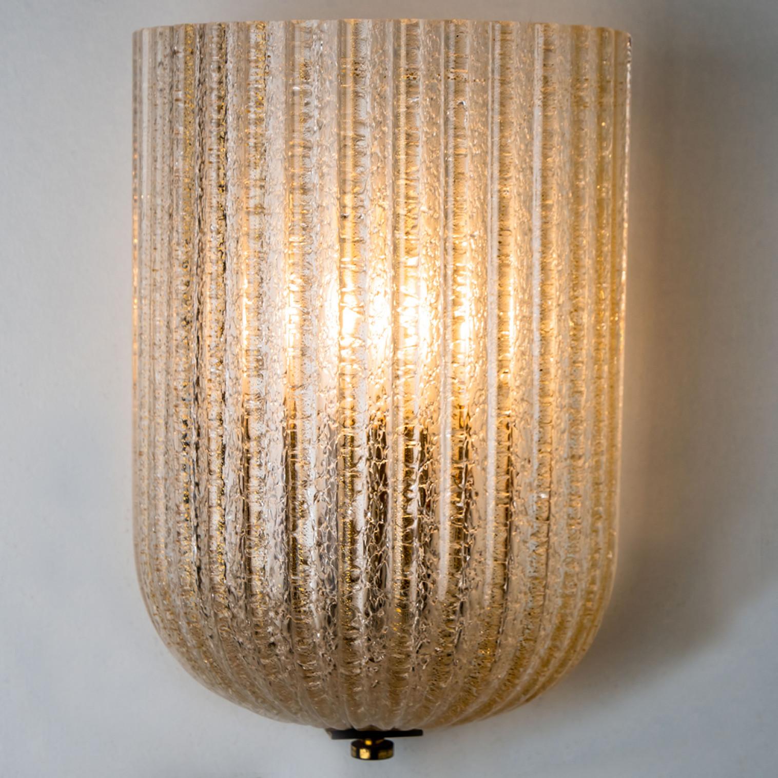 Italian 1 of 2 Fluted Murano Glass Wall Sconces Barovier, Italy, 1960s For Sale
