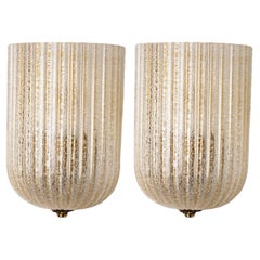 1 of 2 Fluted Murano Glass Wall Sconces Barovier, Italy, 1960s