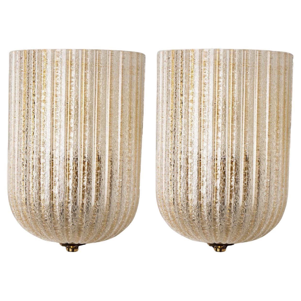 1 of 2 Fluted Murano Glass Wall Sconces Barovier, Italy, 1960s For Sale