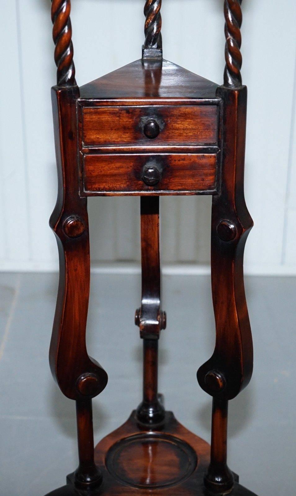 British 1 of 2 George III Style Mahogany Jardinière Display Stands with Two Faux Drawers