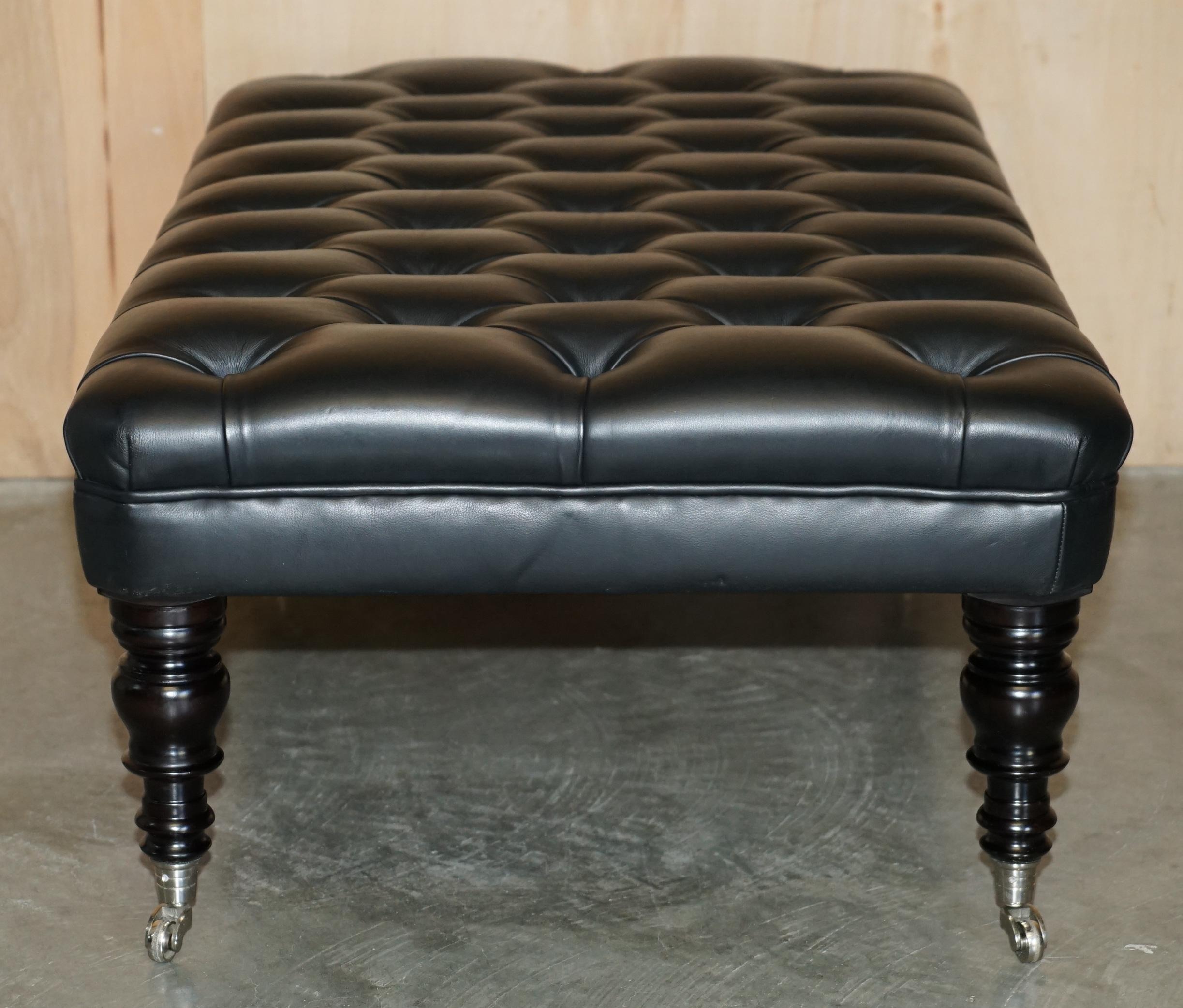 1 OF 2 GEORGE SMITH EXTRA LARGE CHESTERFiELD BLACK LEATHER TUFTED FOOTSTOOLS For Sale 1