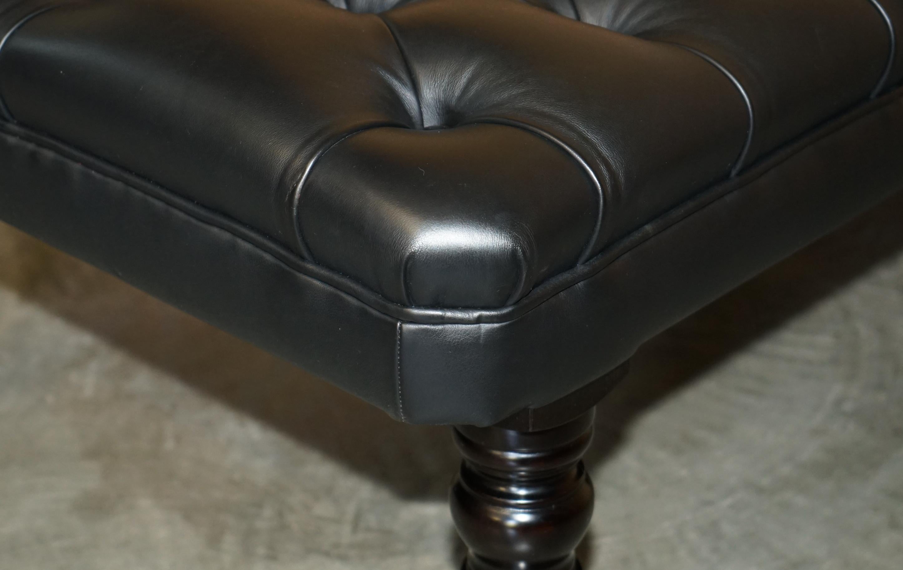 1 OF 2 GEORGE SMITH EXTRA LARGE CHESTERFiELD BLACK LEATHER TUFTED FOOTSTOOLS For Sale 2