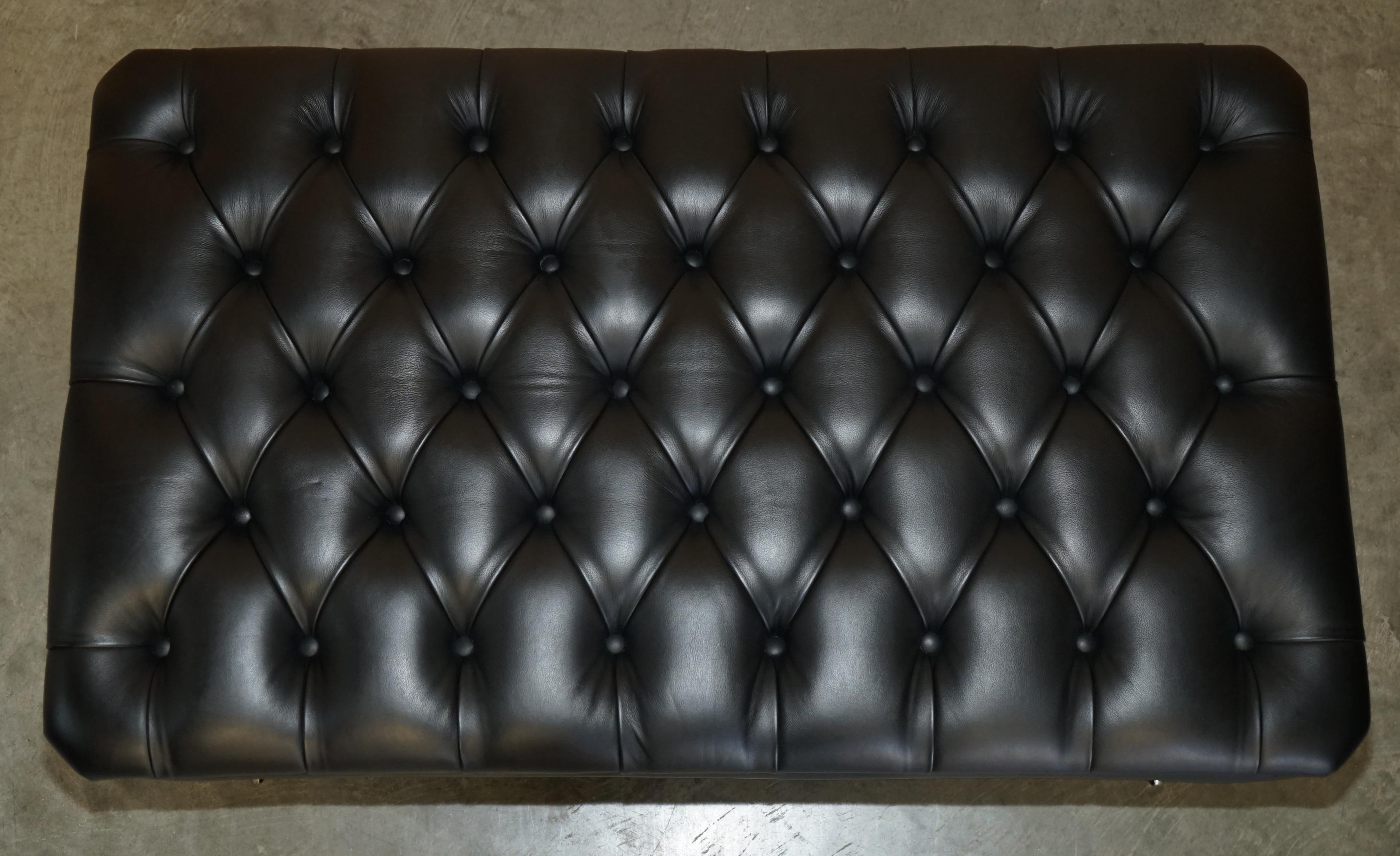 Chesterfield 1 OF 2 GEORGE SMITH EXTRA LARGE CHESTERFiELD BLACK LEATHER TUFTED FOOTSTOOLS For Sale