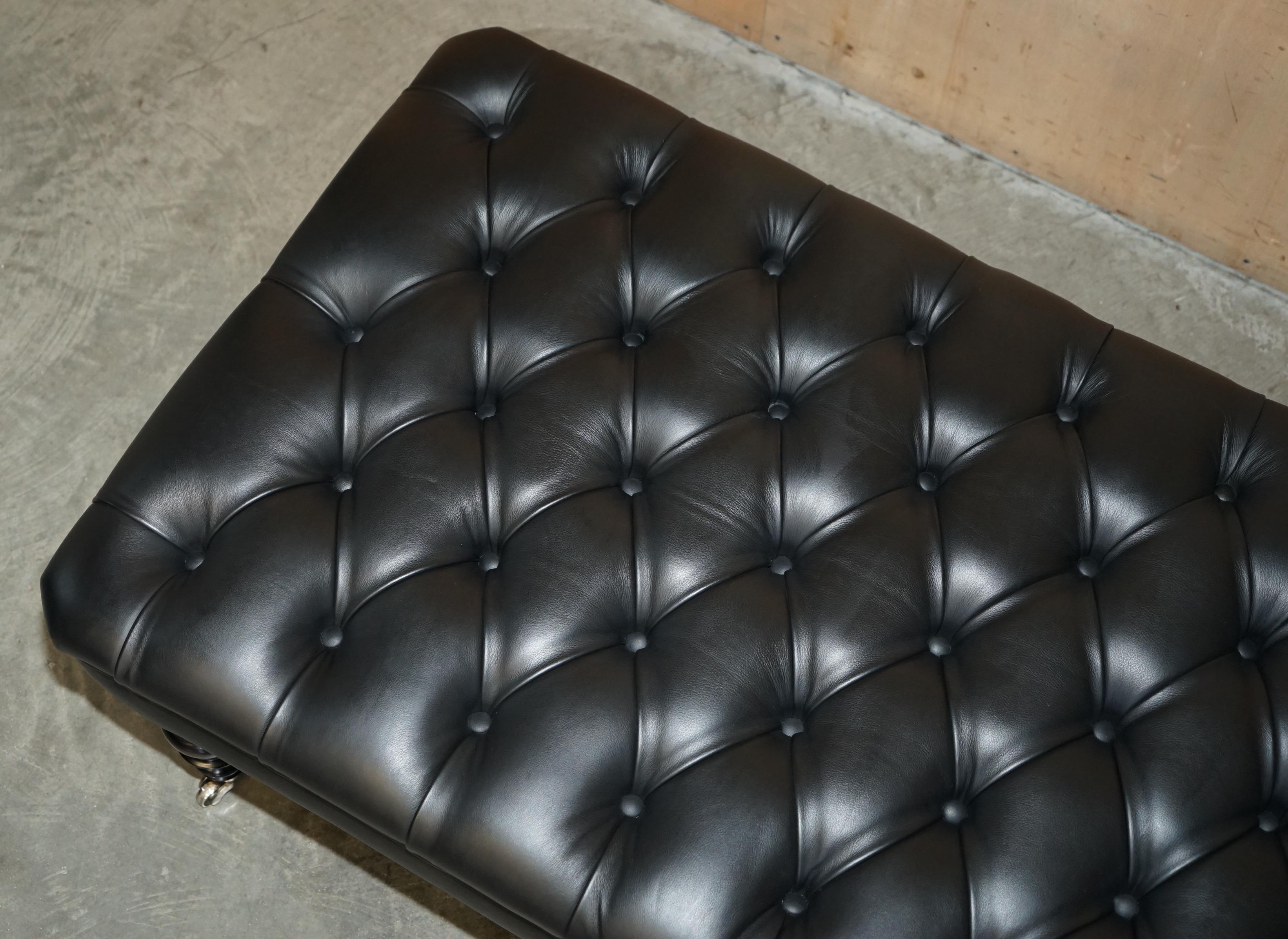 English 1 OF 2 GEORGE SMITH EXTRA LARGE CHESTERFiELD BLACK LEATHER TUFTED FOOTSTOOLS For Sale