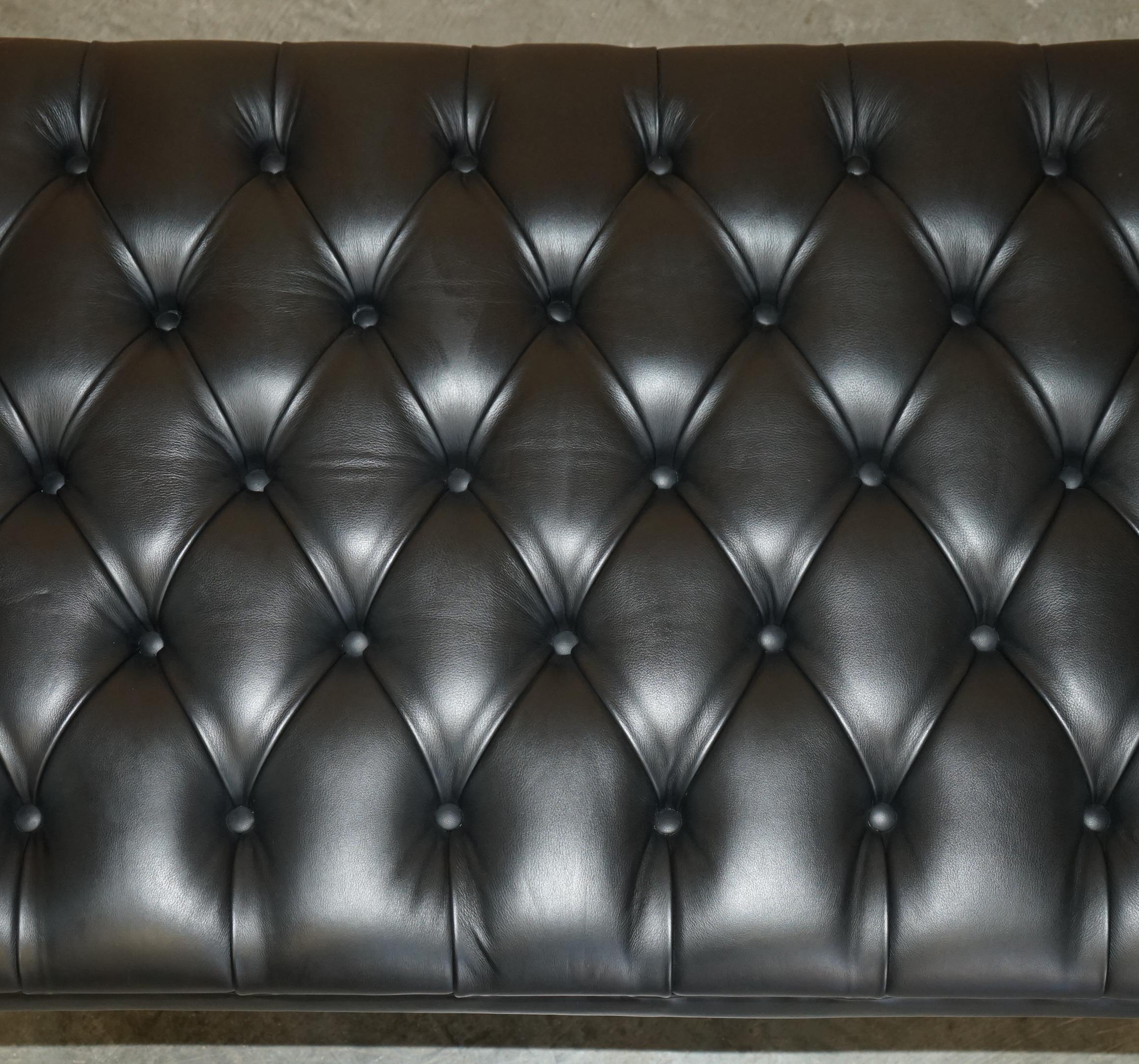 Hand-Crafted 1 OF 2 GEORGE SMITH EXTRA LARGE CHESTERFiELD BLACK LEATHER TUFTED FOOTSTOOLS For Sale