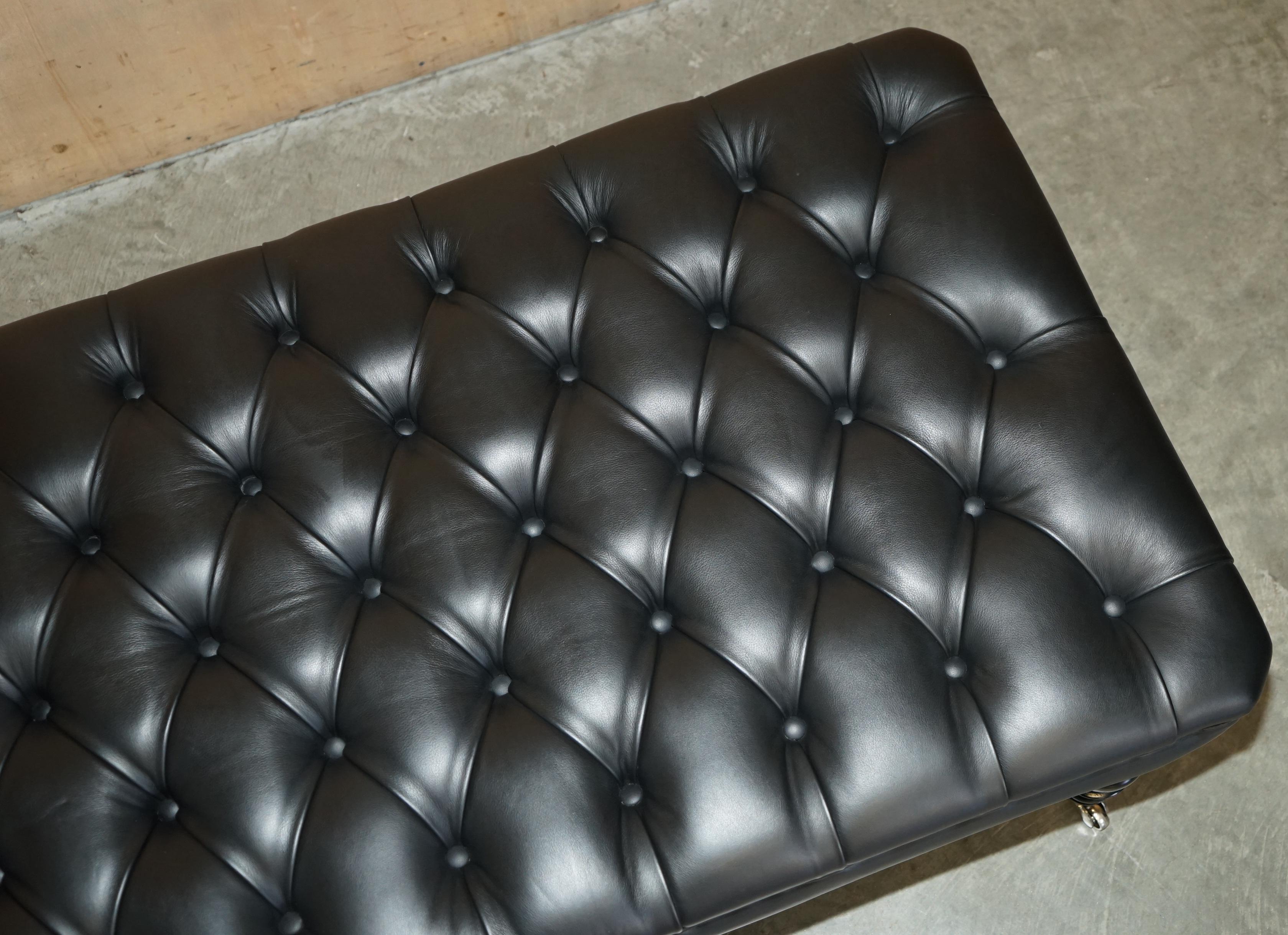 20th Century 1 OF 2 GEORGE SMITH EXTRA LARGE CHESTERFiELD BLACK LEATHER TUFTED FOOTSTOOLS For Sale