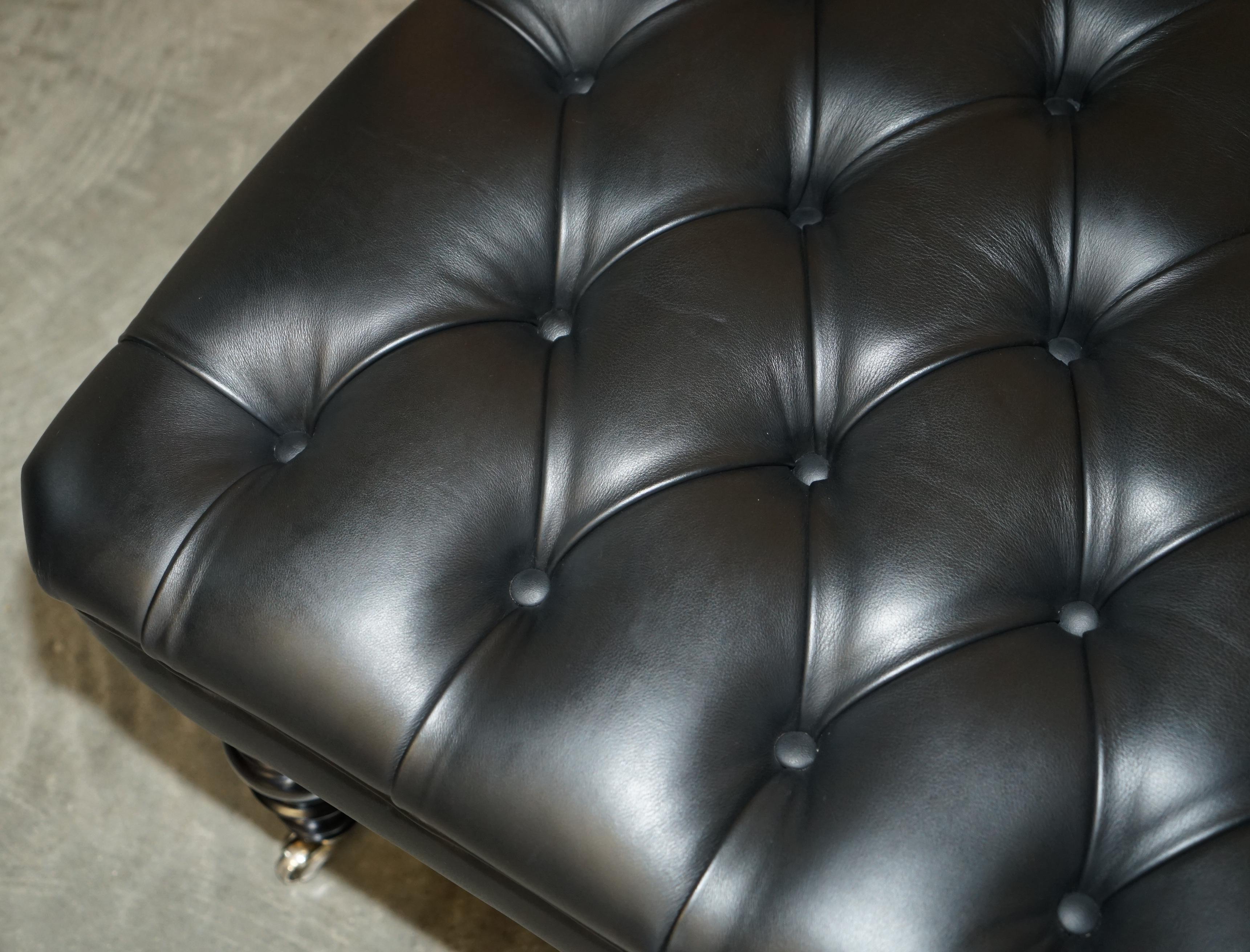 Beech 1 OF 2 GEORGE SMITH EXTRA LARGE CHESTERFiELD BLACK LEATHER TUFTED FOOTSTOOLS For Sale