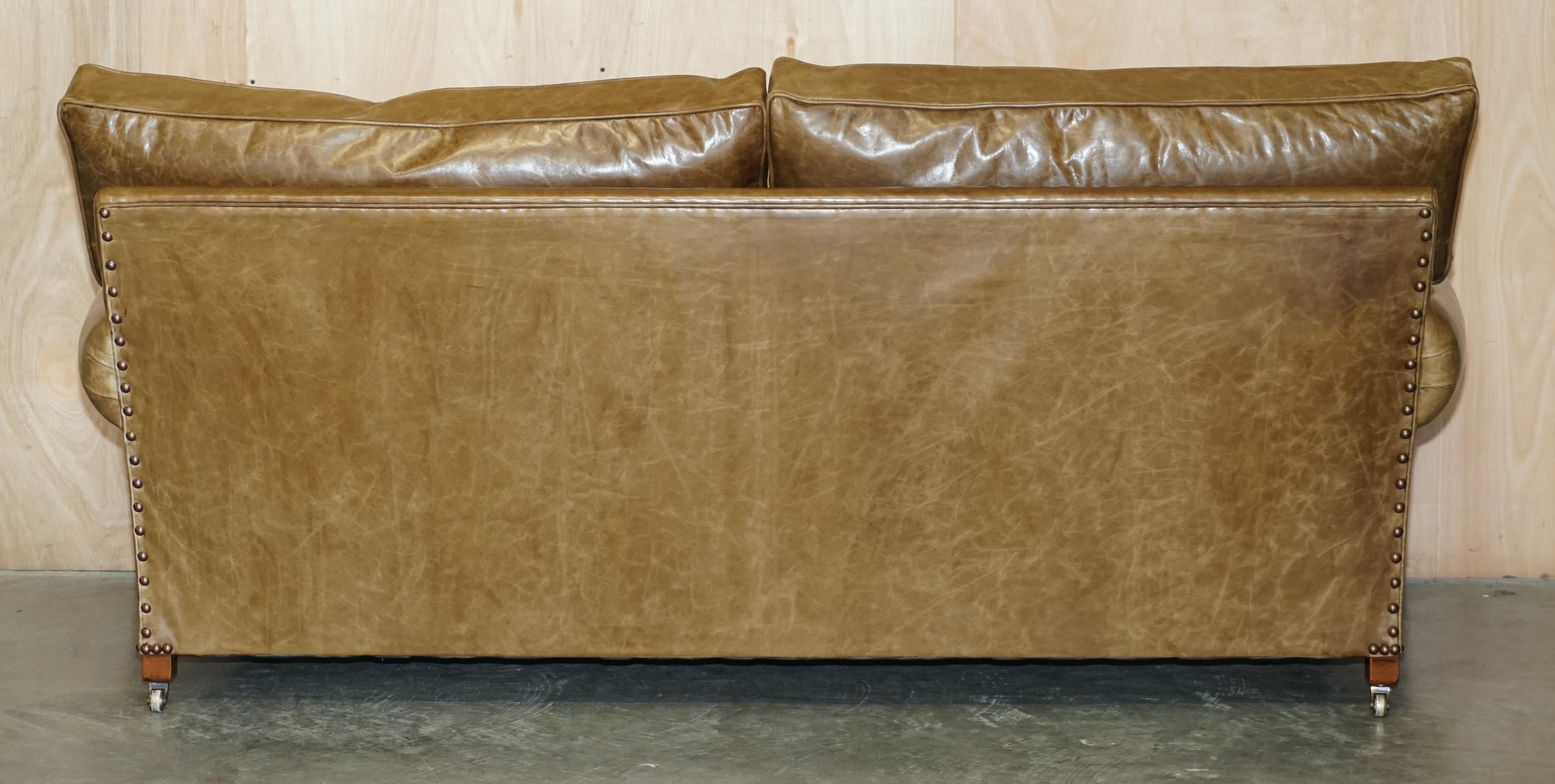 1 OF 2 GEORGE SMITH FULL SCROLL ARM CUSHiON BACK BROWN LEATHER SOFA For Sale 8