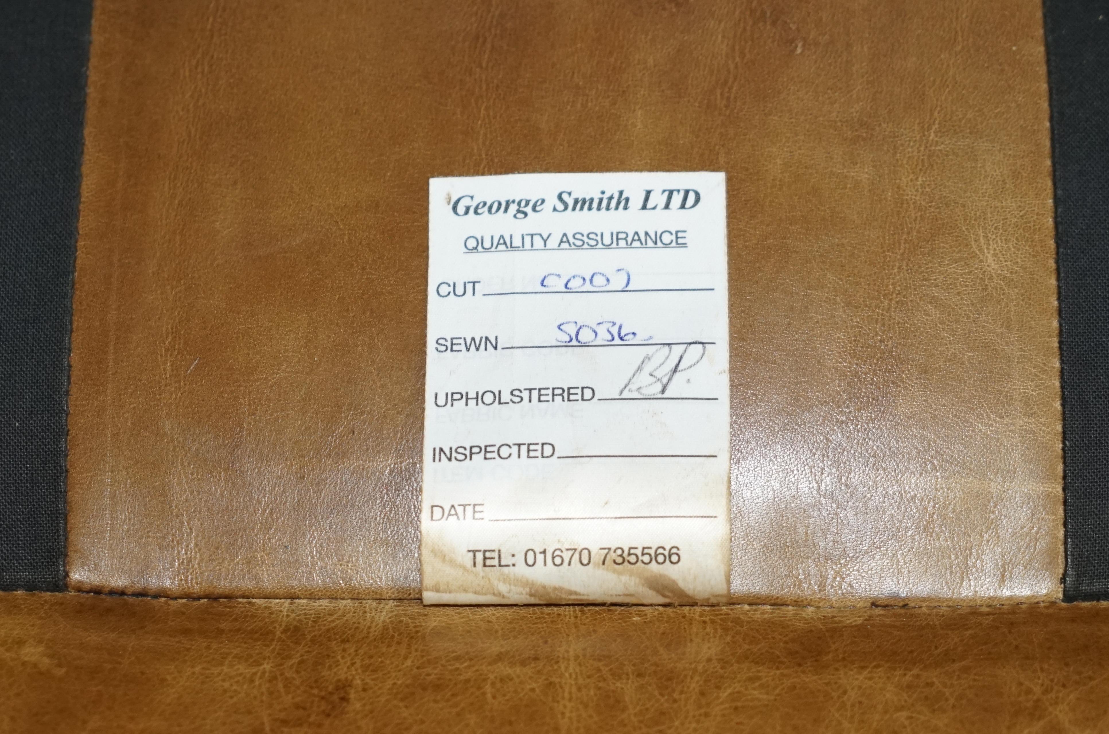 1 OF 2 GEORGE SMITH FULL SCROLL ARM CUSHiON BACK BROWN LEATHER SOFA 9