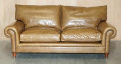 1 OF 2 GEORGE SMITH FULL SCROLL ARM CUSHiON BACK BROWN LEATHER SOFA