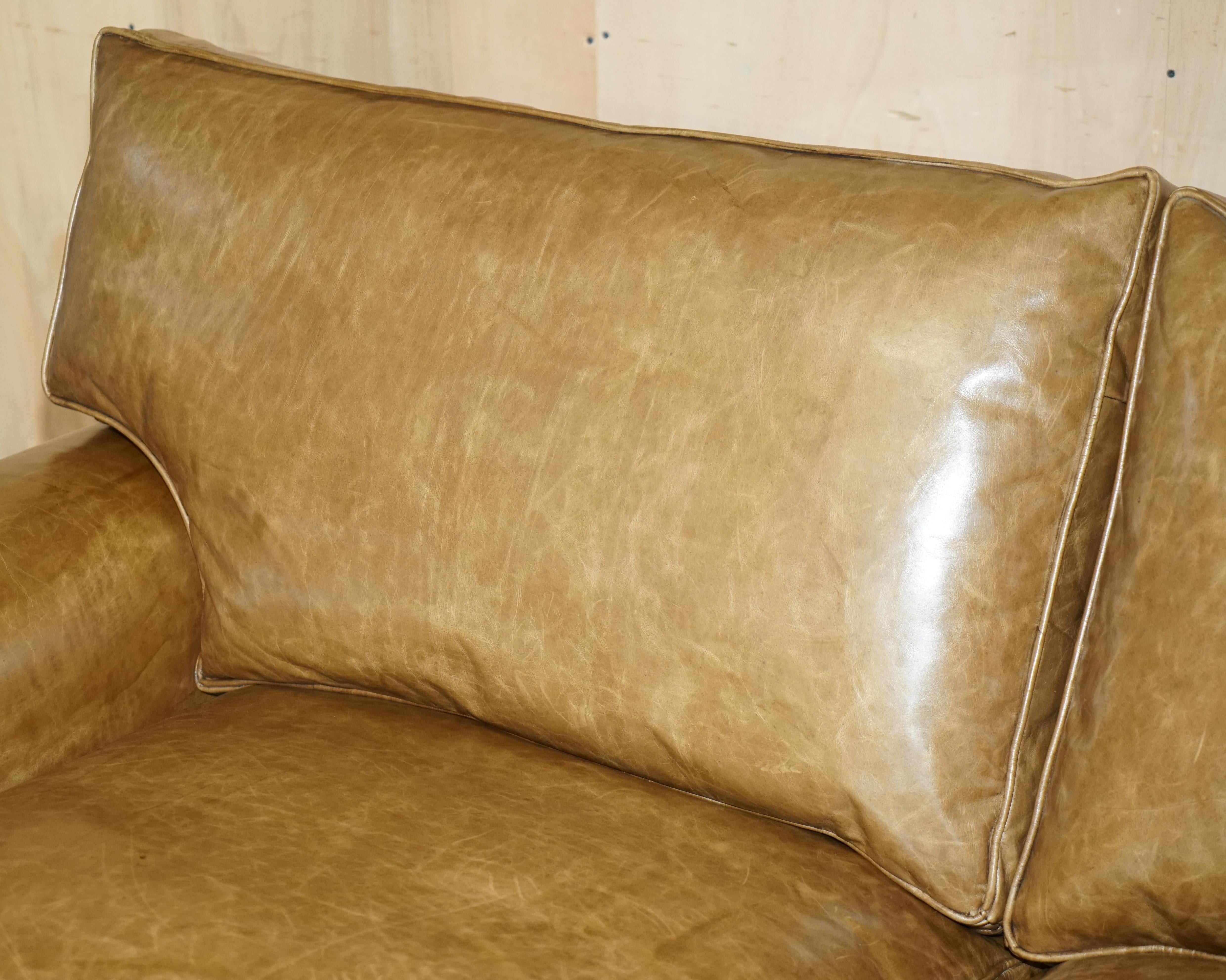 English 1 OF 2 GEORGE SMITH FULL SCROLL ARM CUSHiON BACK BROWN LEATHER SOFA For Sale