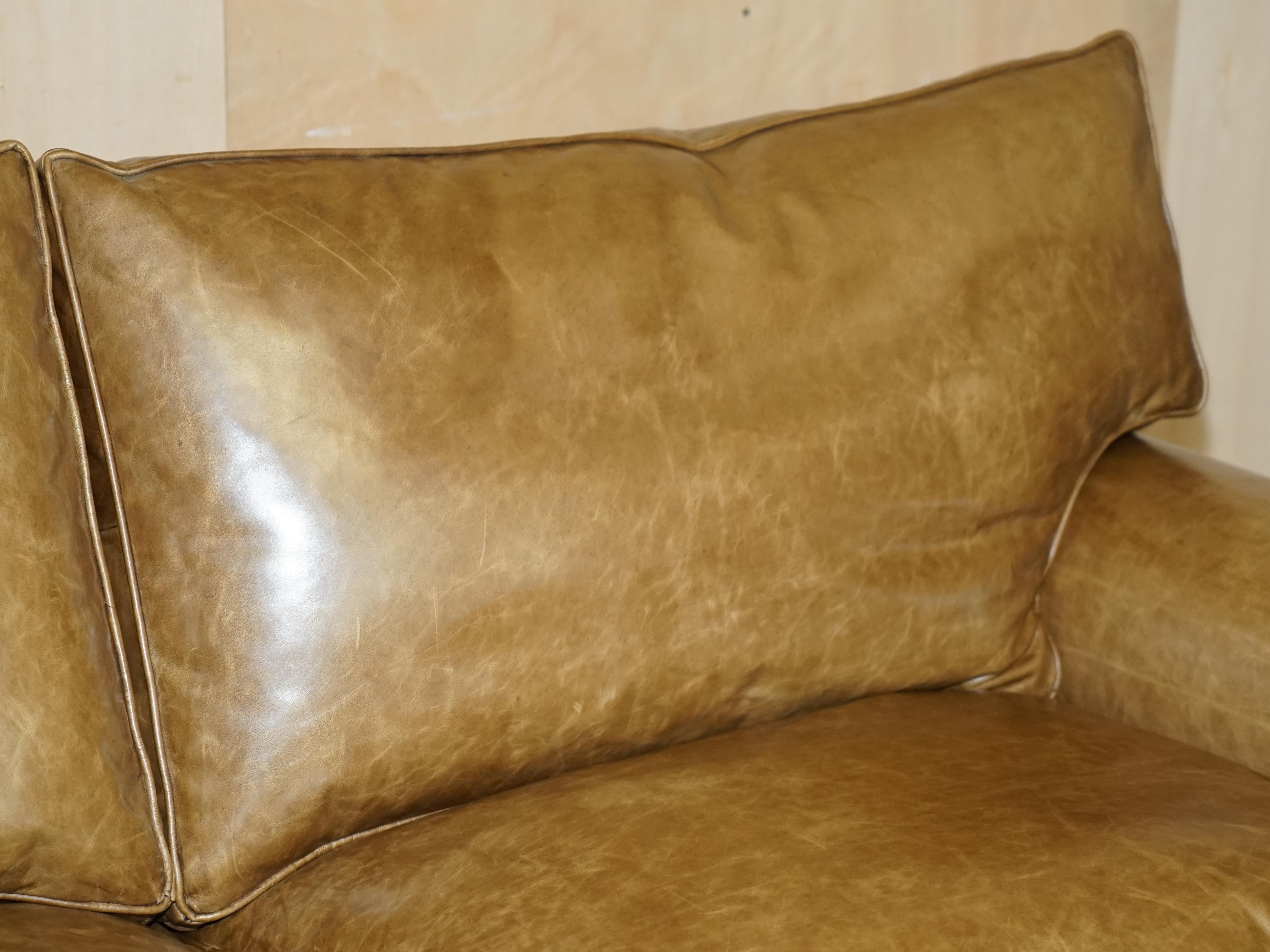 Leather 1 OF 2 GEORGE SMITH FULL SCROLL ARM CUSHiON BACK BROWN LEATHER SOFA