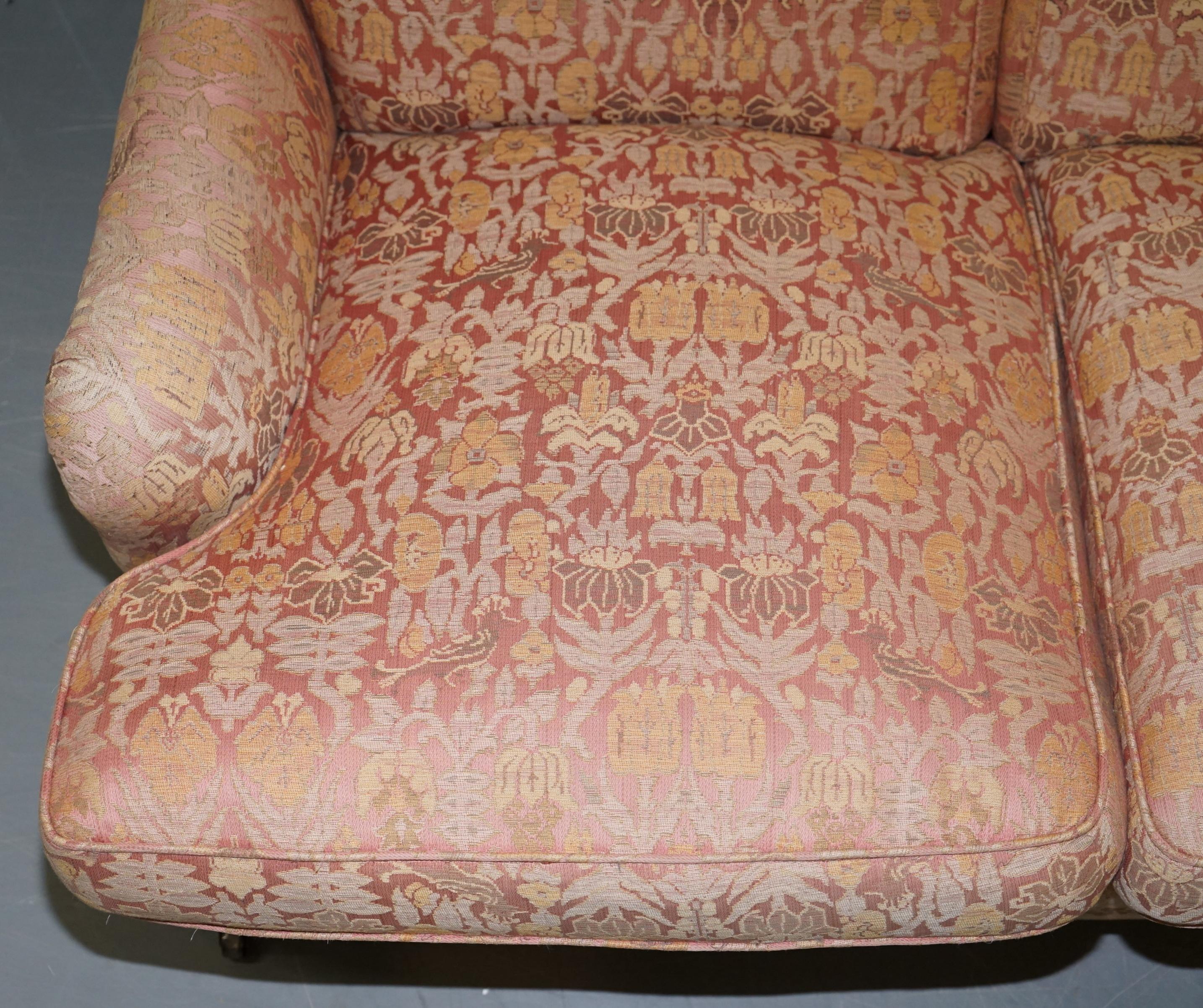 1 of 2 George Smith Scroll Arm Three-Seat Sofas Embroidered Fabric 1