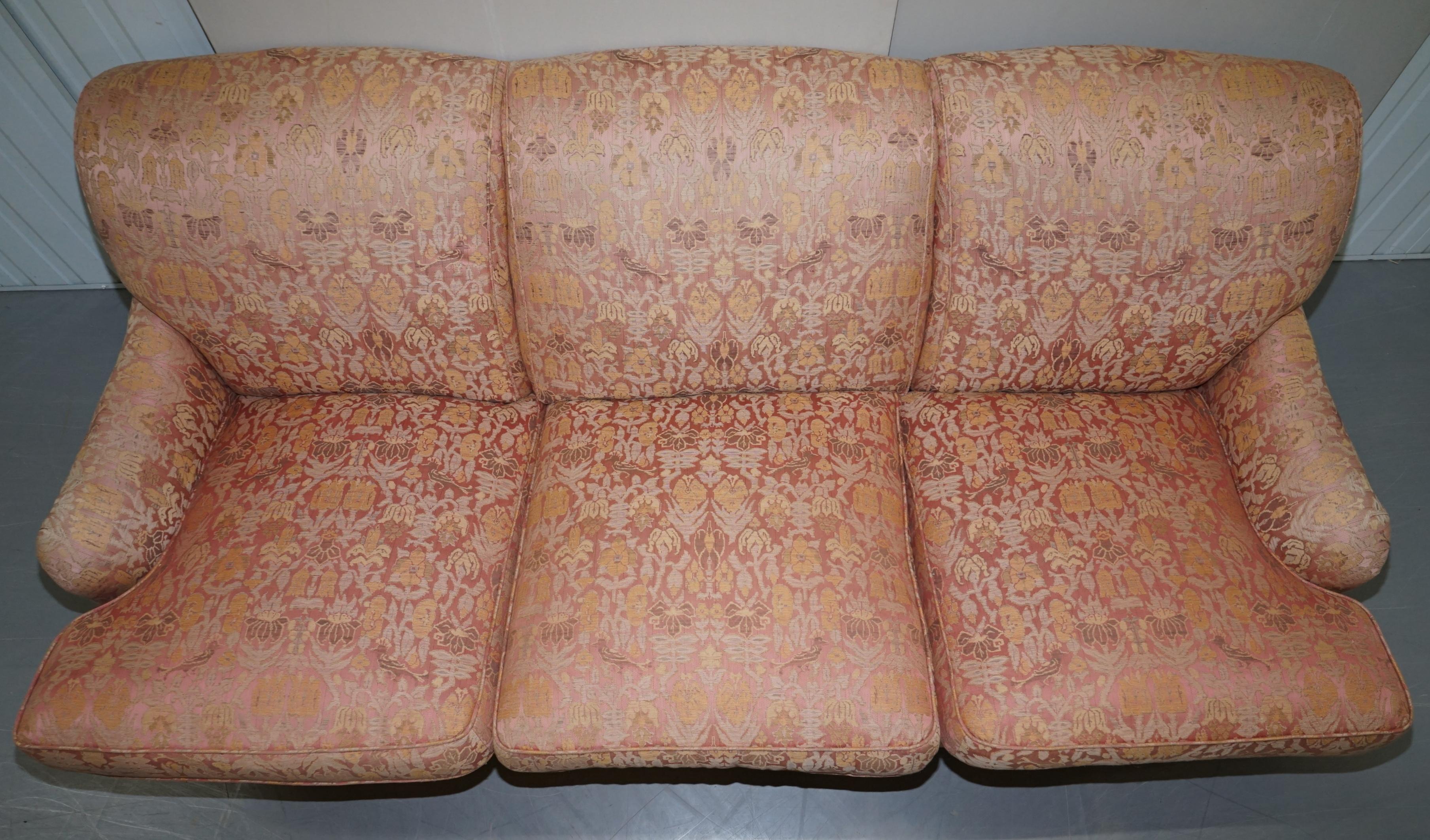 Upholstery 1 of 2 George Smith Scroll Arm Three-Seat Sofas Embroidered Fabric
