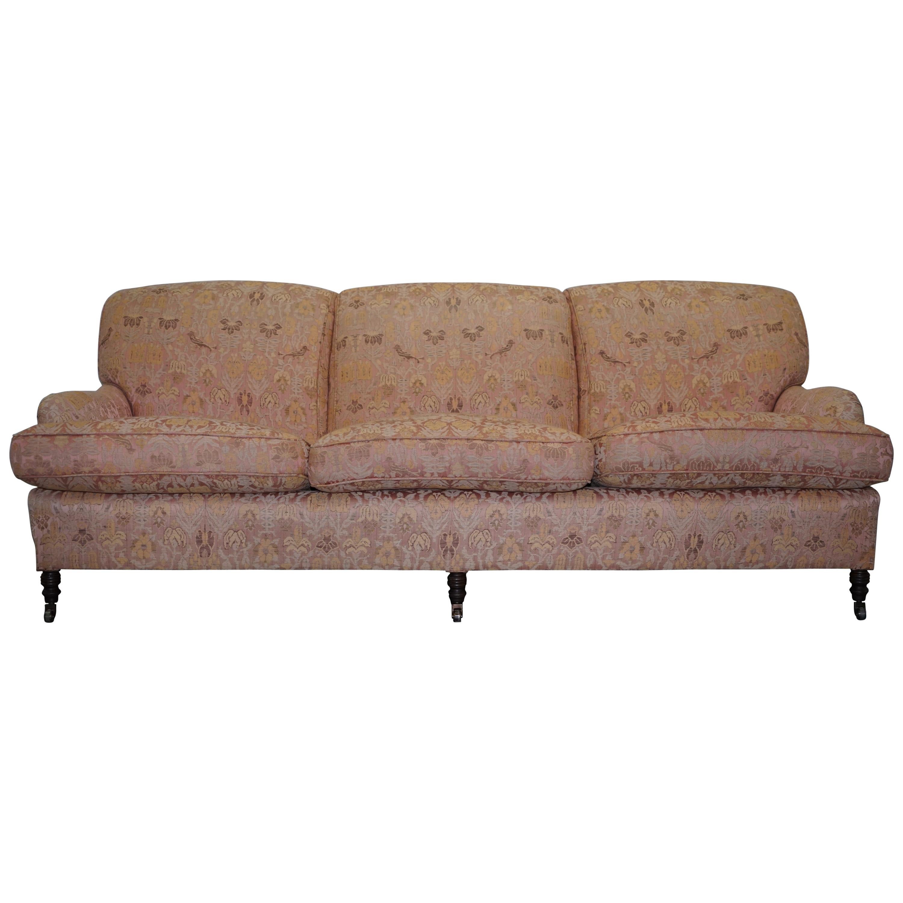 1 of 2 George Smith Scroll Arm Three-Seat Sofas Embroidered Fabric