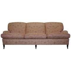 1 of 2 George Smith Scroll Arm Three-Seat Sofas Embroidered Fabric