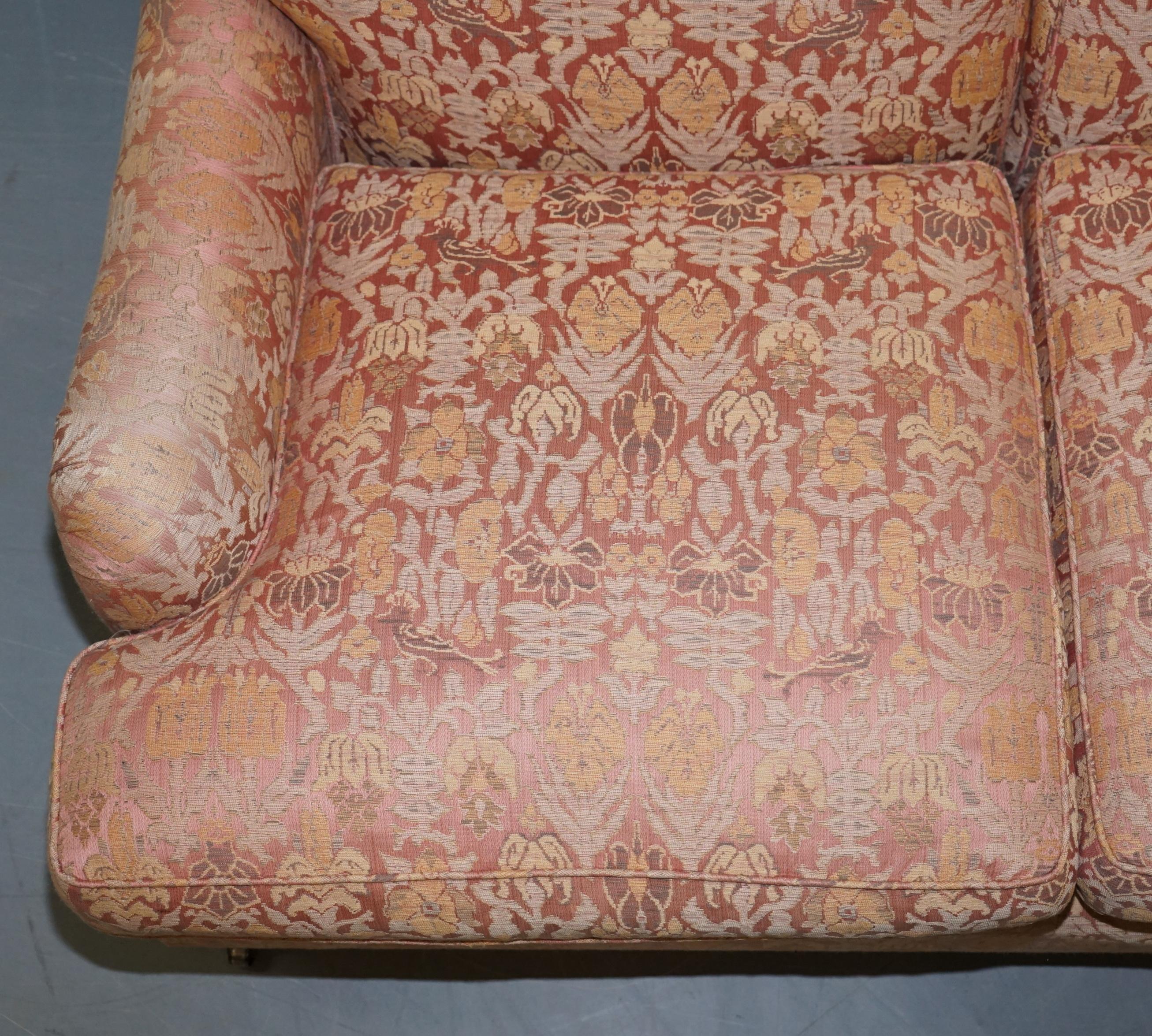Victorian 1 of 2 George Smith Scroll Arm Two-Seat Sofas Embroidered Fabric