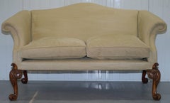1 of 2 Georgian Walnut Irish Hump Camel Back Sofas Highly Carved Oversized Legs