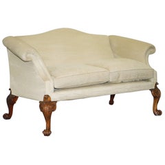 1 of 2 Georgian Walnut Irish Hump Camel Back Sofas Highly Carved Oversized Legs