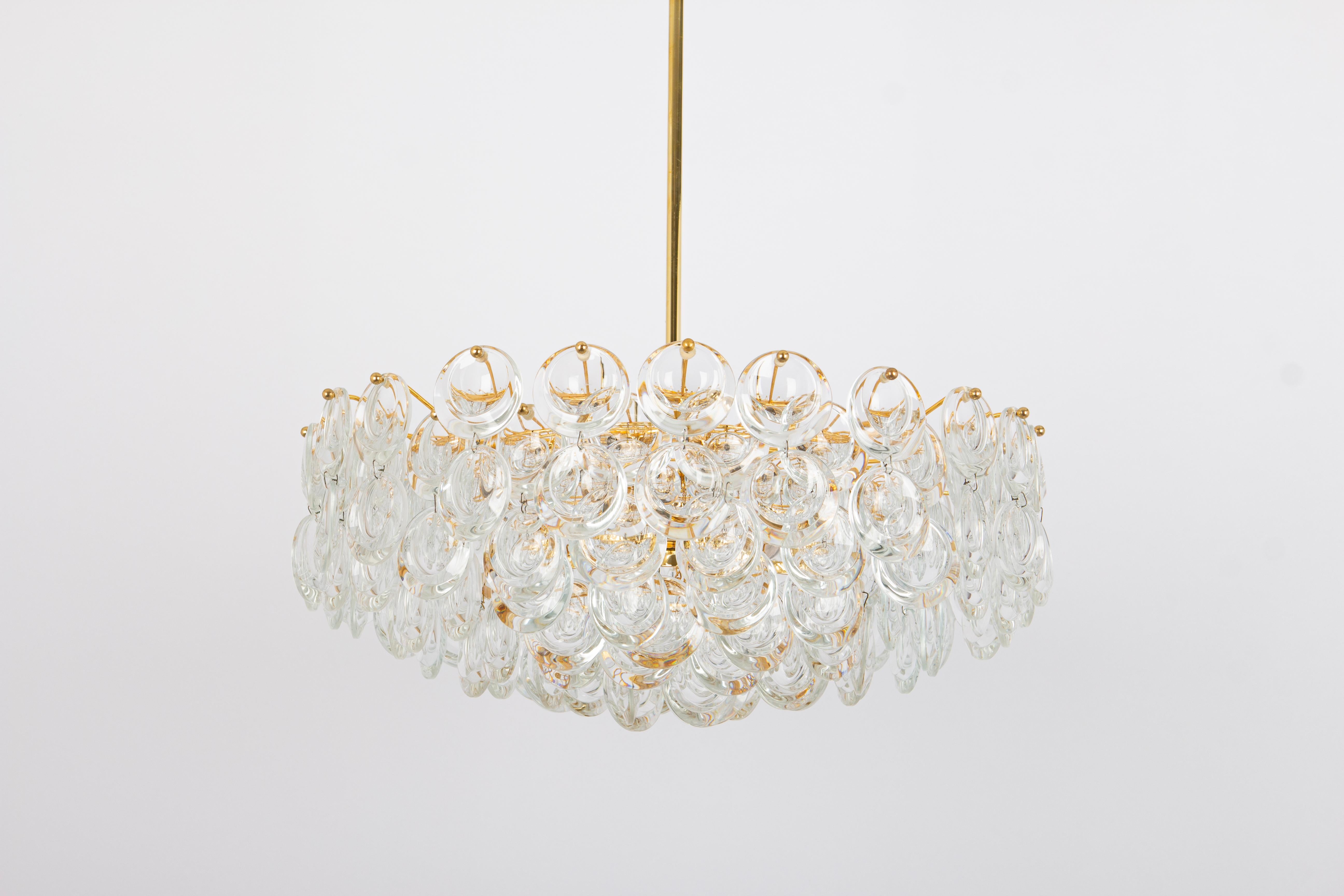 Late 20th Century 1 of 2 Gilt Brass Crystal Chandelier by Palwa, Sciolari Design, Germany, 1970s For Sale