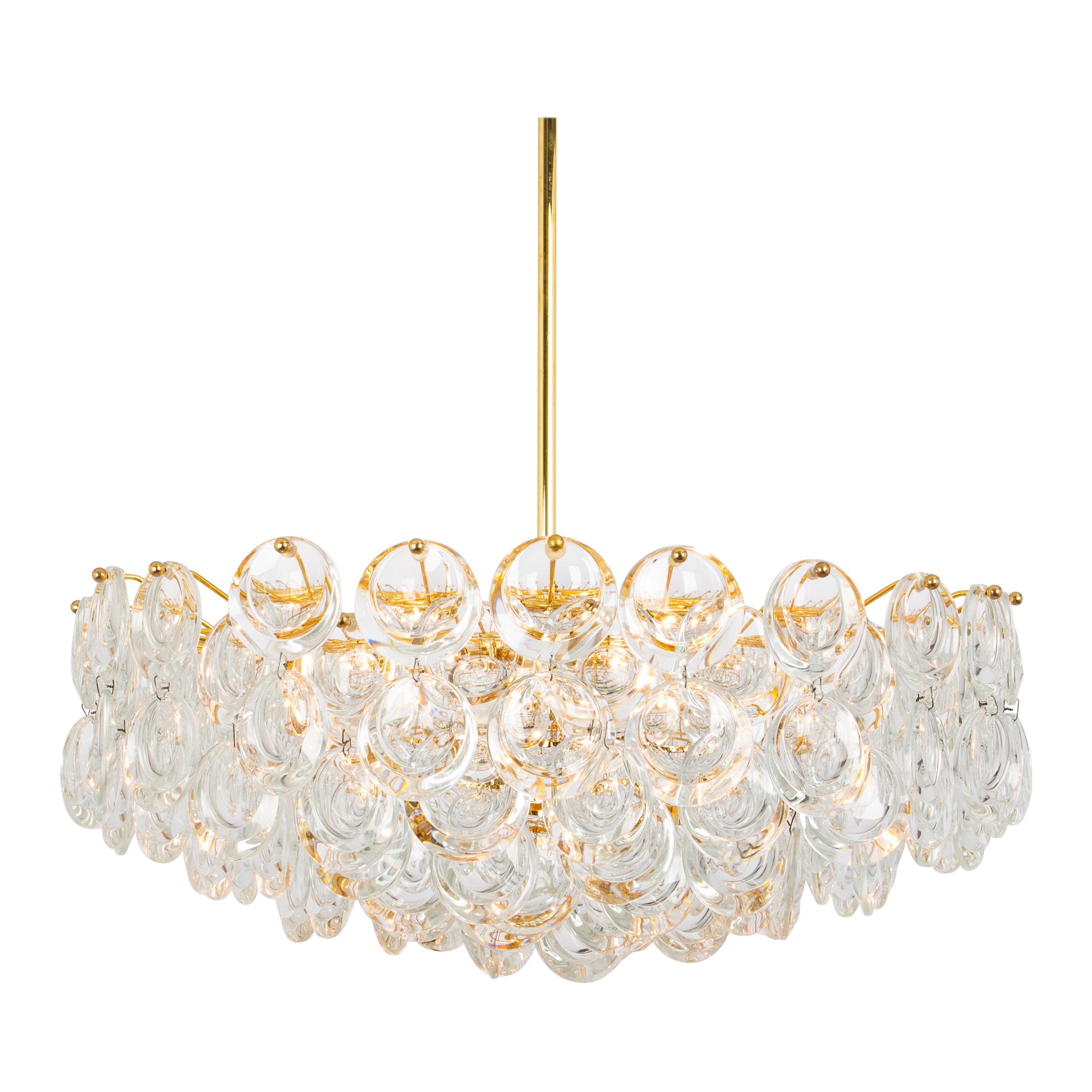 1 of 2 Lampadario in cristallo dorato in ottone di Palwa, Sciolari Design, Germania, anni '70