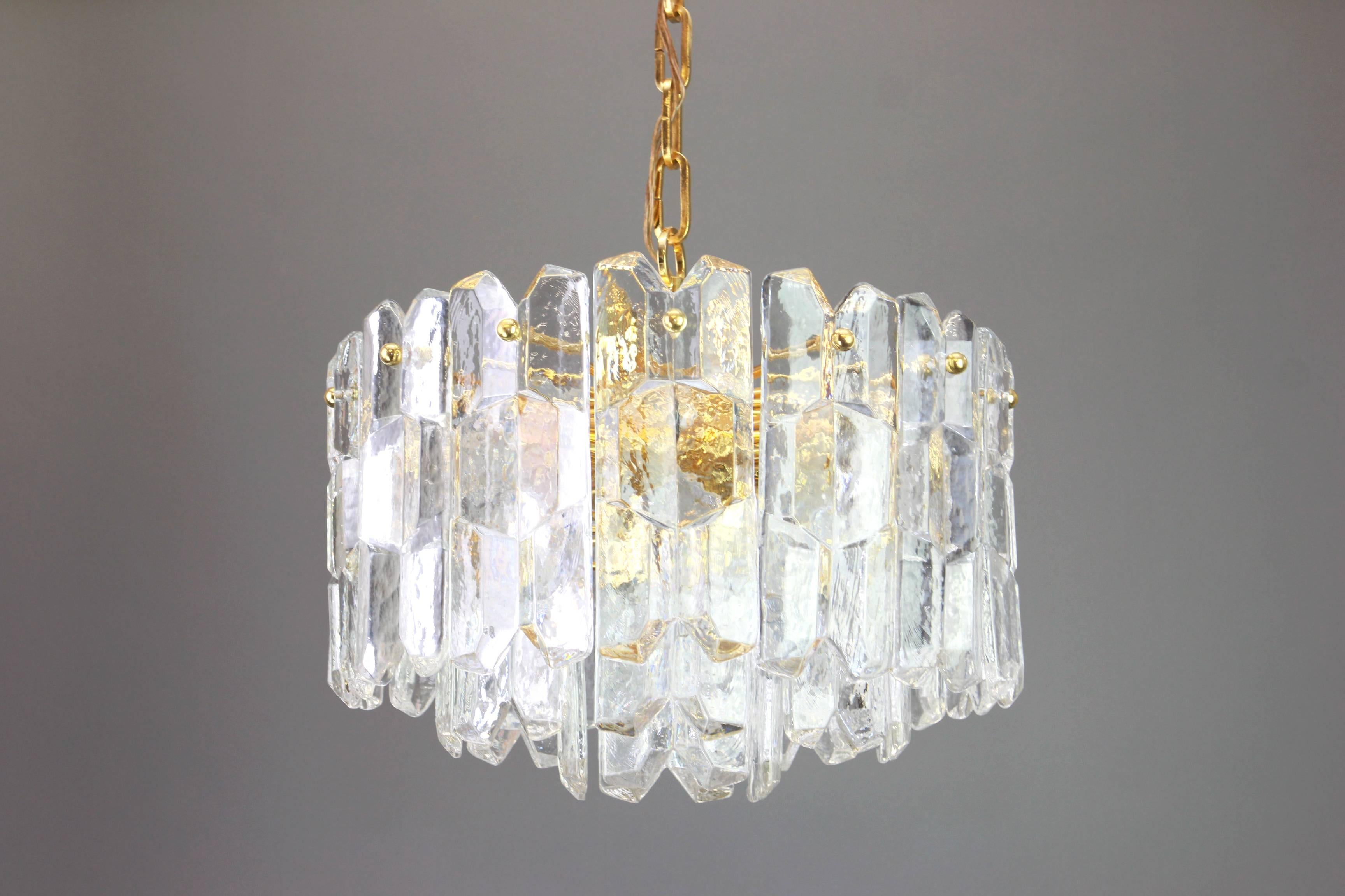 Late 20th Century 1 of 2 Gilt Brass, Crystal Glass Light Chandelier Palazzo, Kalmar, Austria, 1970 For Sale