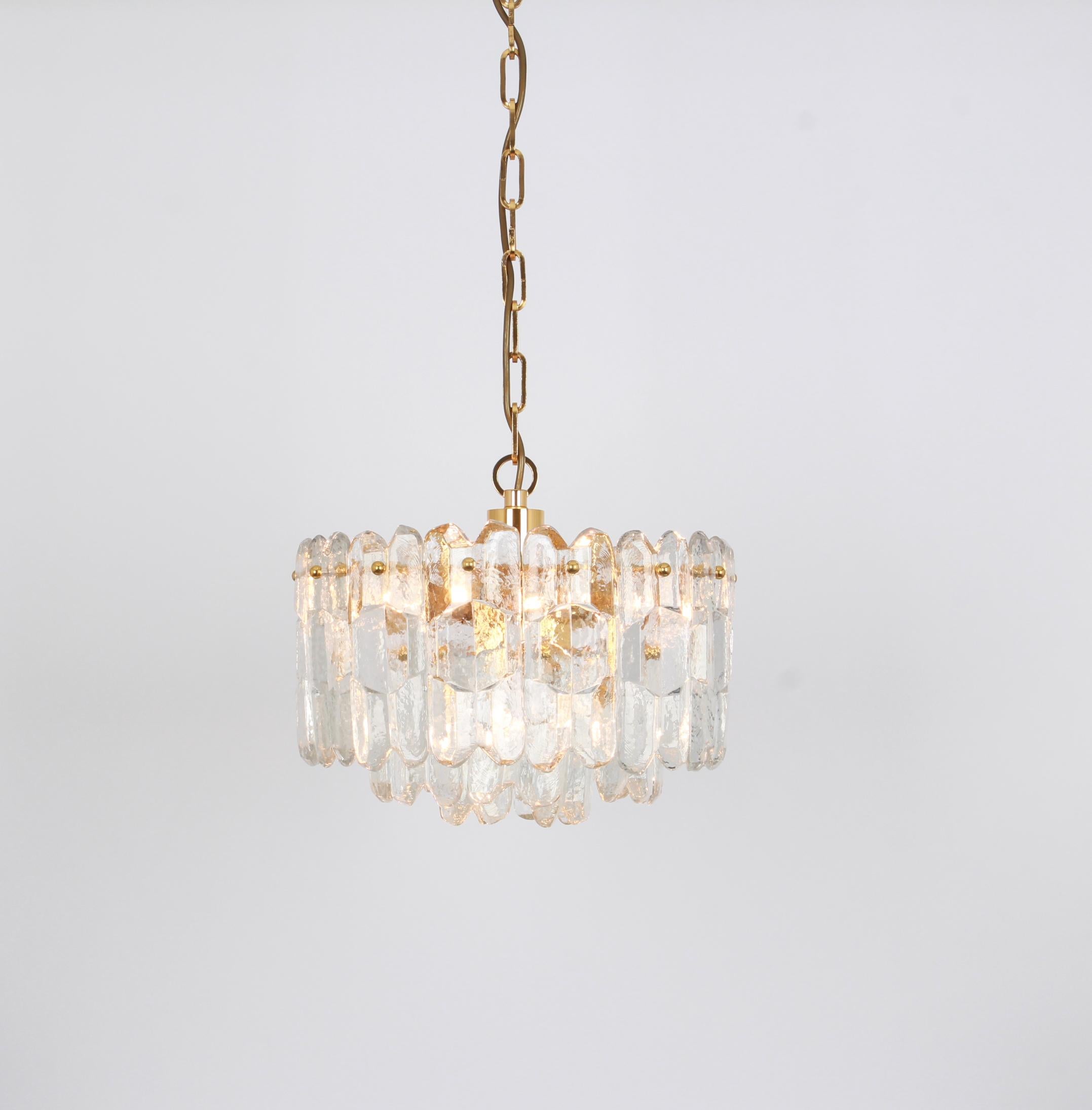 1 of 2 Gilt Brass, Crystal Glass Light Chandelier Palazzo, Kalmar, Austria, 1970 For Sale 2