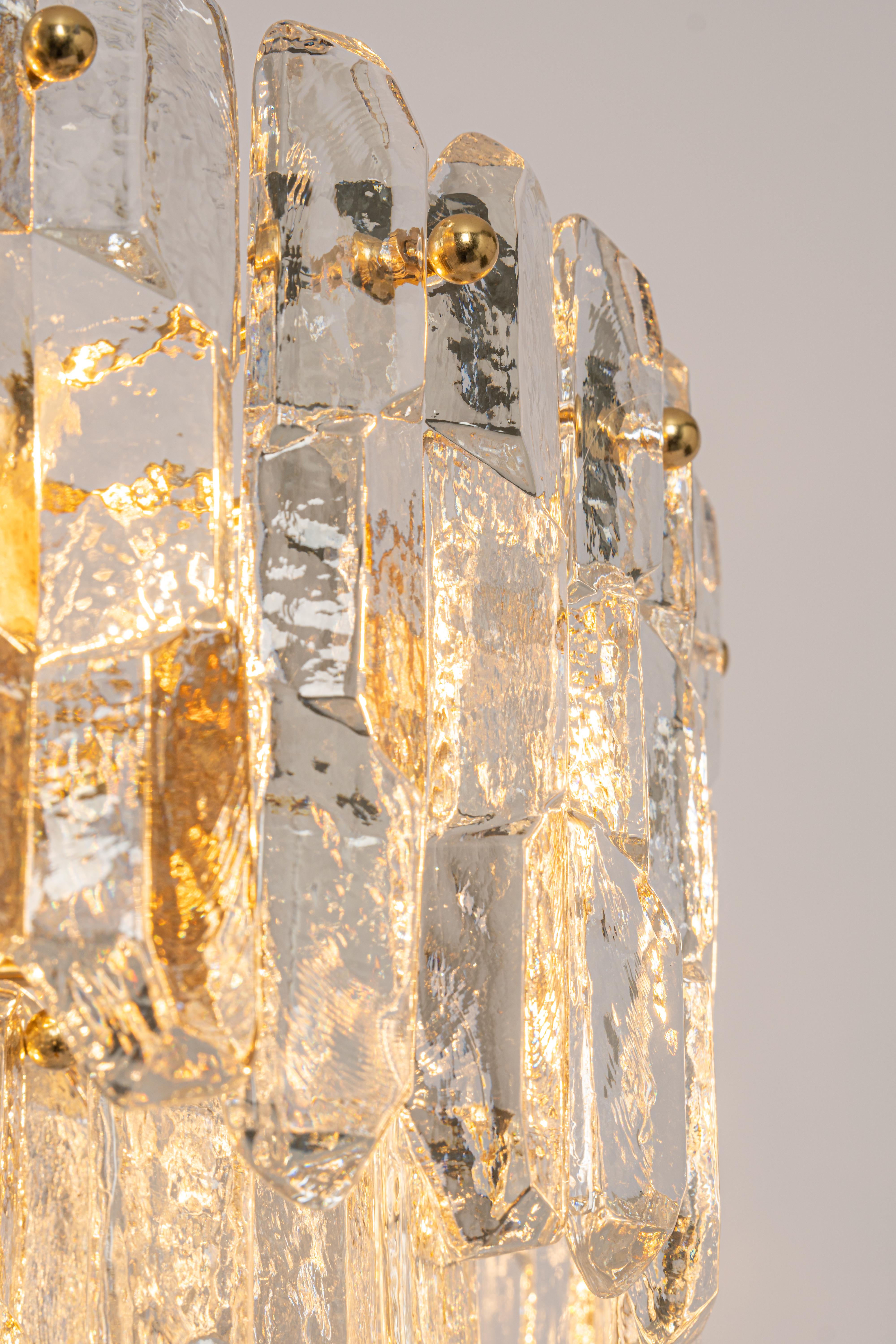 Austrian 1 of 3 Gilt Brass, Murano Glass Chandelier Palazzo, Kalmar, Austria, 1970s For Sale