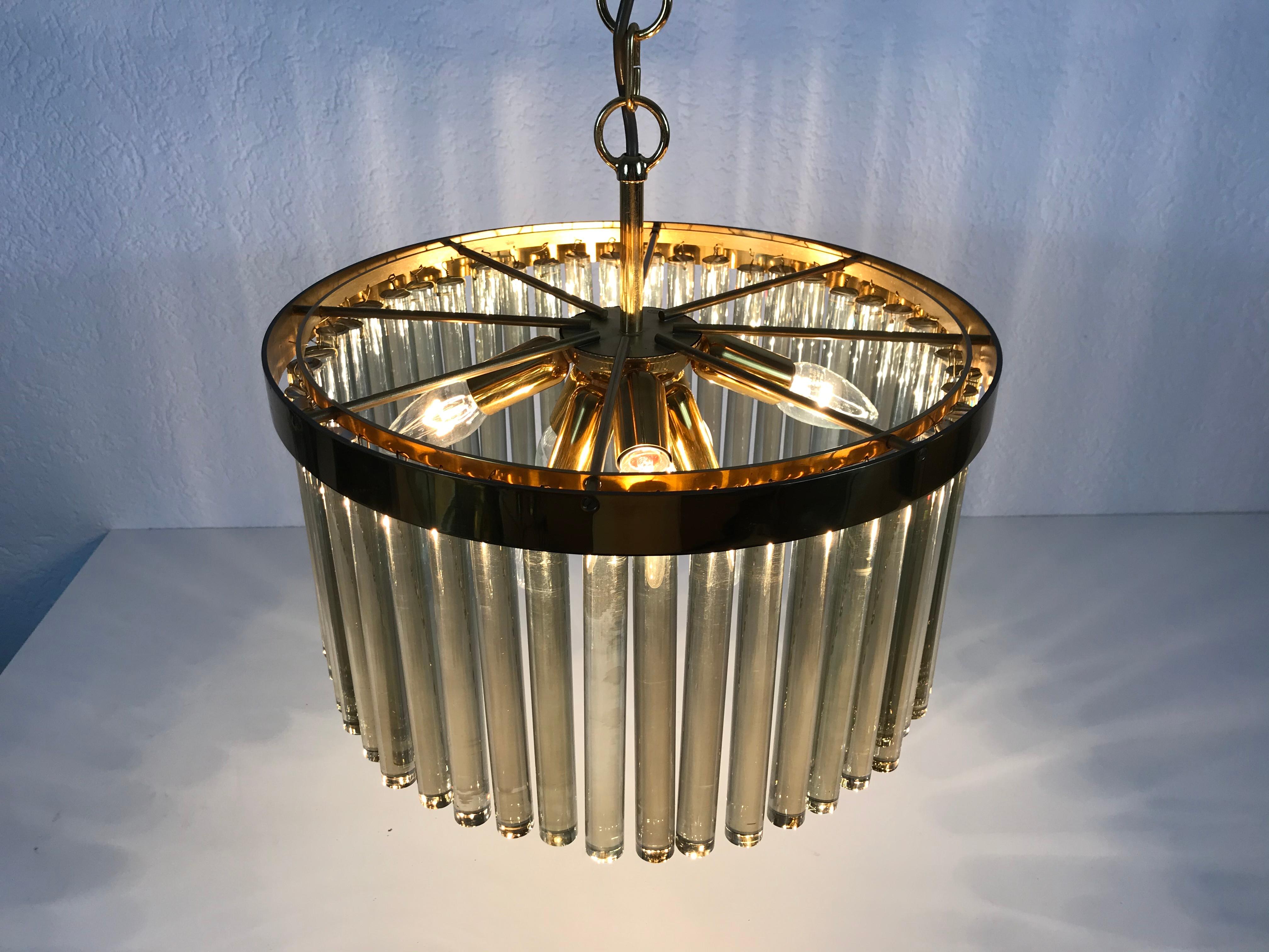 1 of 2 Golden Gilded Brass and Crystal Glass Chandelier by Christoph Palme, 1960 For Sale 6