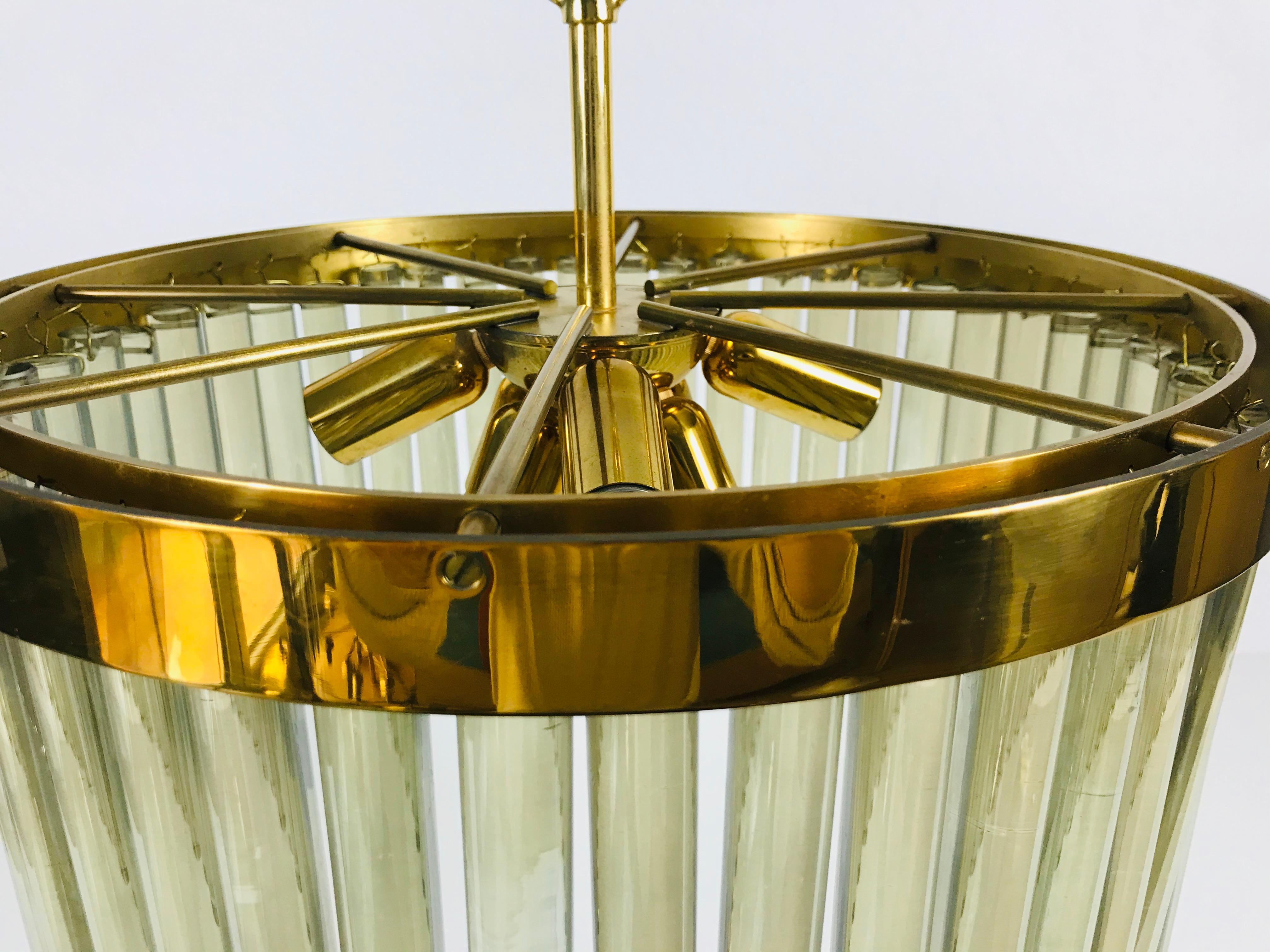 1 of 2 Golden Gilded Brass and Crystal Glass Chandelier by Christoph Palme, 1960 For Sale 1