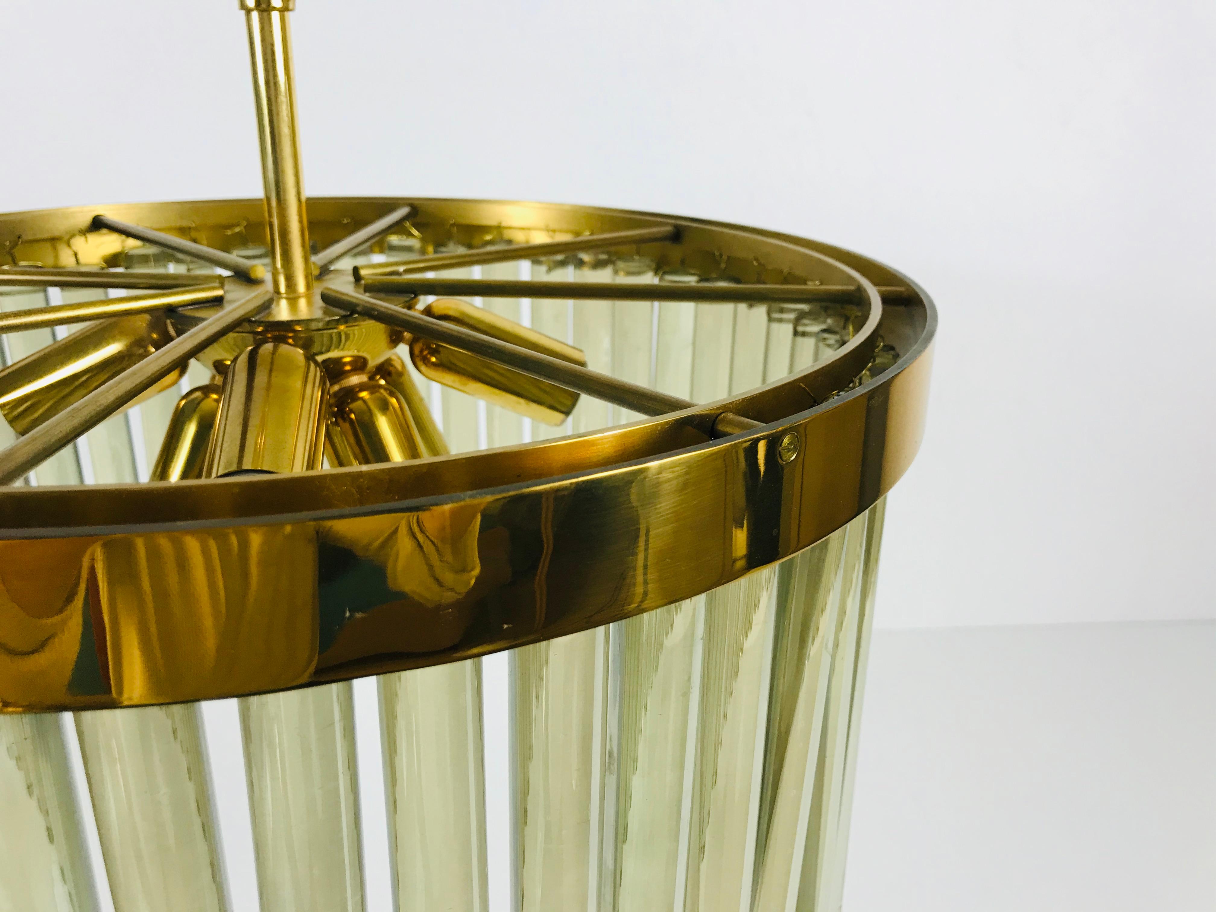 1 of 2 Golden Gilded Brass and Crystal Glass Chandelier by Christoph Palme, 1960 For Sale 2