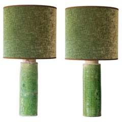 1 von 2 grünen Keramiklampen, grüner Lampenschirm nach Maß von R. Houben