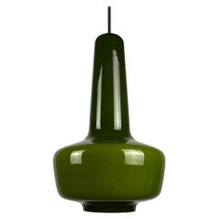 1 of 2 Green Opaline Glass pendant Lamp 'kreta' by Holmegaard by Jacob Bang